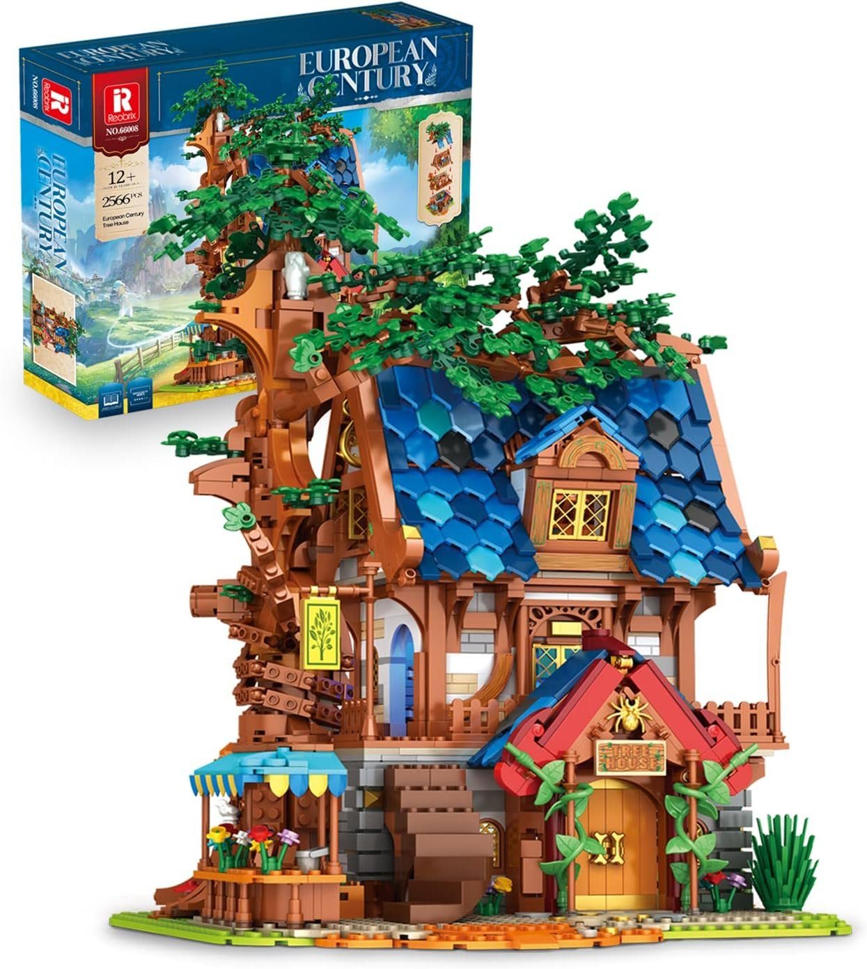 Reobrix Reobrix 66008 Baumhaus - European Century - LED-Beleuchtung Konstruktionsspielsteine, (2566 St)