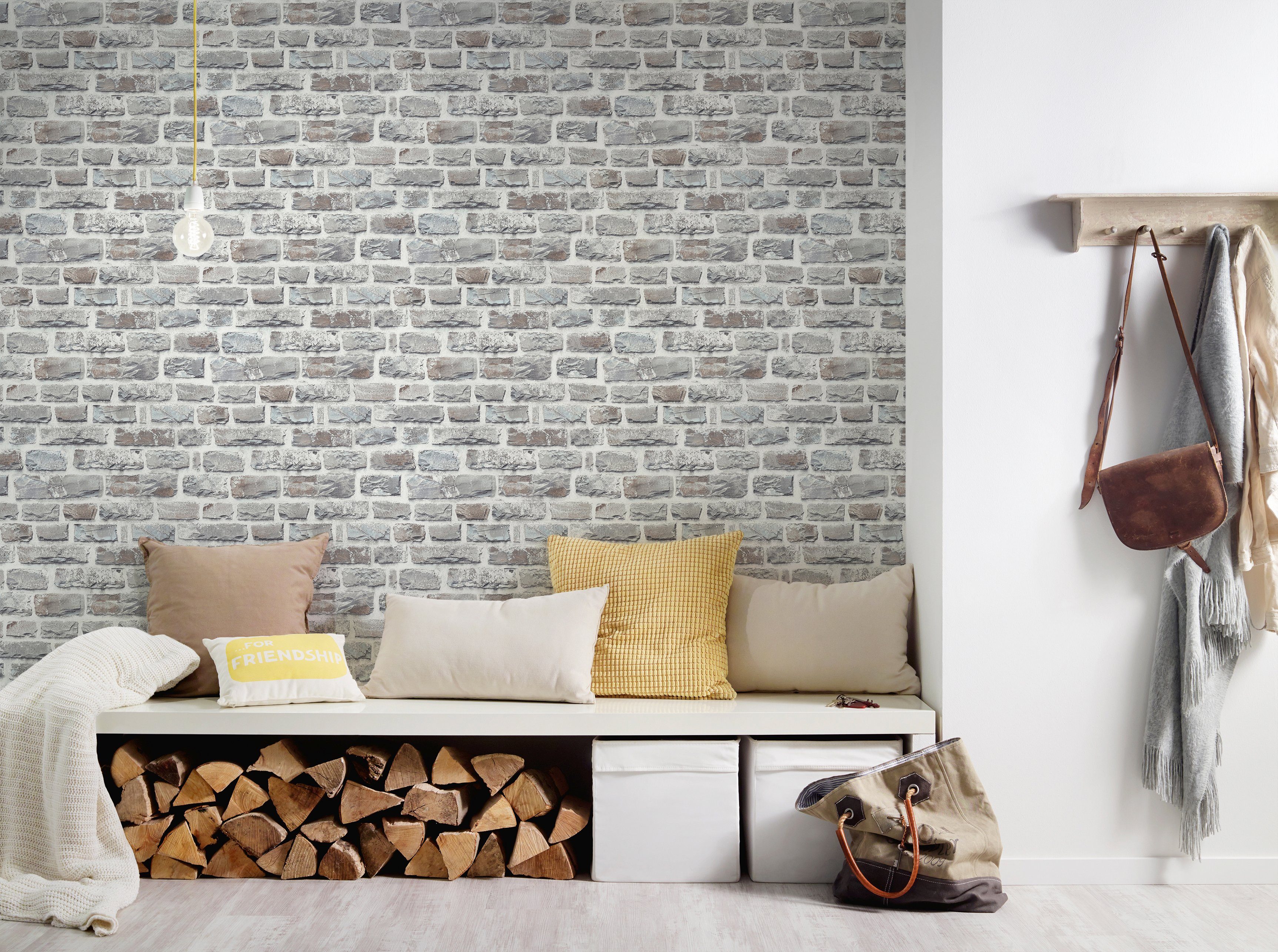 living walls Vliestapete Neue Bude 2.0, leicht strukturiert, Steinoptik, gemustert, Motiv, Landhaus Tapete Stein Tapeten Wohnzimmer Schlafzimmer Küche Flur Opti – Bild 5 von 5