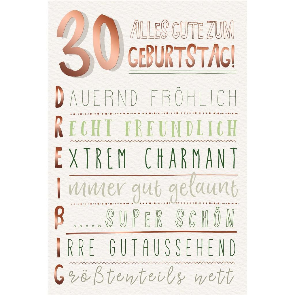 Grußkarten 30. Geburtstag - Karte mit Umschlag - Schriftkarte - mit rosegoldener