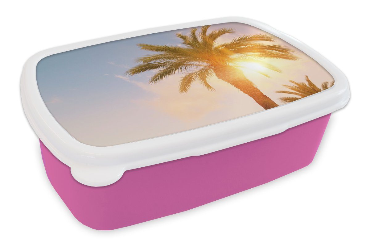 Kunststoff, Tropisch, Brotdose Sonne Lunchbox Snackbox, für Kunststoff MuchoWow rosa Palme Erwachsene, (2-tlg), Brotbox Mädchen, - - - Sommer Kinder,