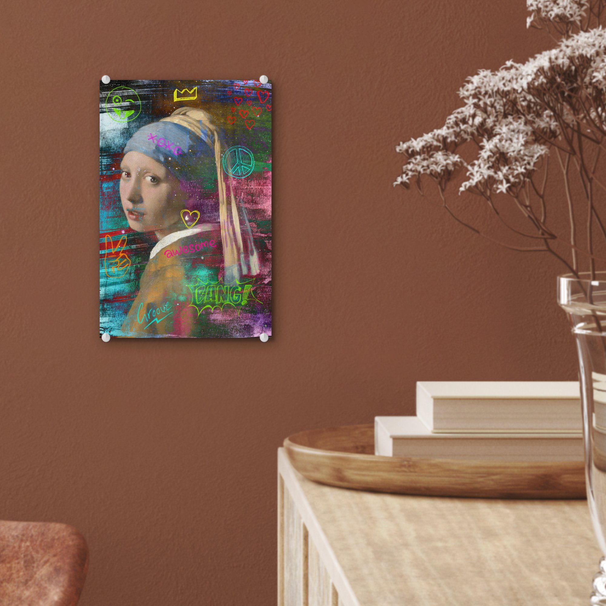 Perlenohrring Glasbilder dem (1 Mädchen Foto Acrylglasbild Johannes St), - Wandbild mit Bilder Wanddekoration Vermeer - - Das bunt Glas Glas Neon, MuchoWow auf - - auf