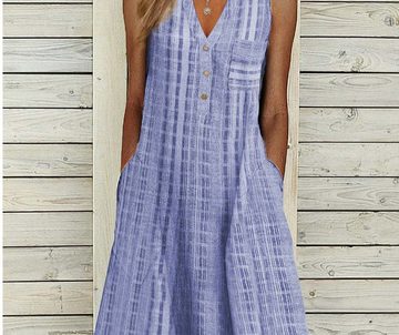 FIDDY Blusenkleid Damen Lange Kleid Sommer Ärmellose Streifen Sommerkleid Damen Print