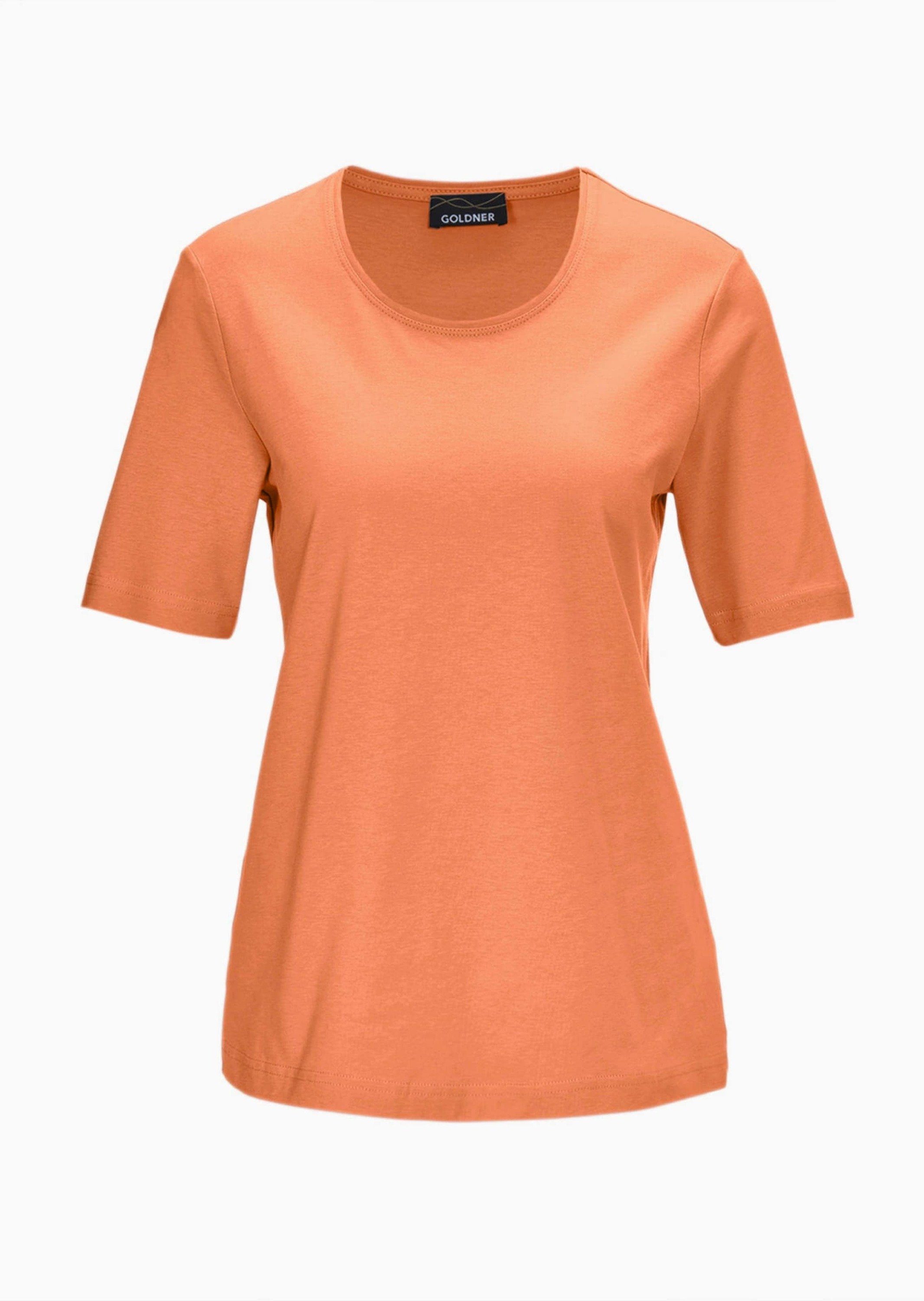 GOLDNER T-Shirt Kurzgröße: Basic Baumwollshirt mit kurzem Arm Rundhals-Shirt, hüftlang, aus reiner Baumwolle