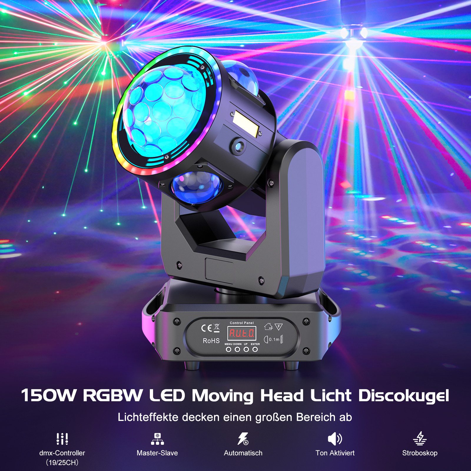 ZonQoonz Discolicht 150W Beam Head Scheinwerfer Drei-Achsen-Design für Partys Hochzeiten