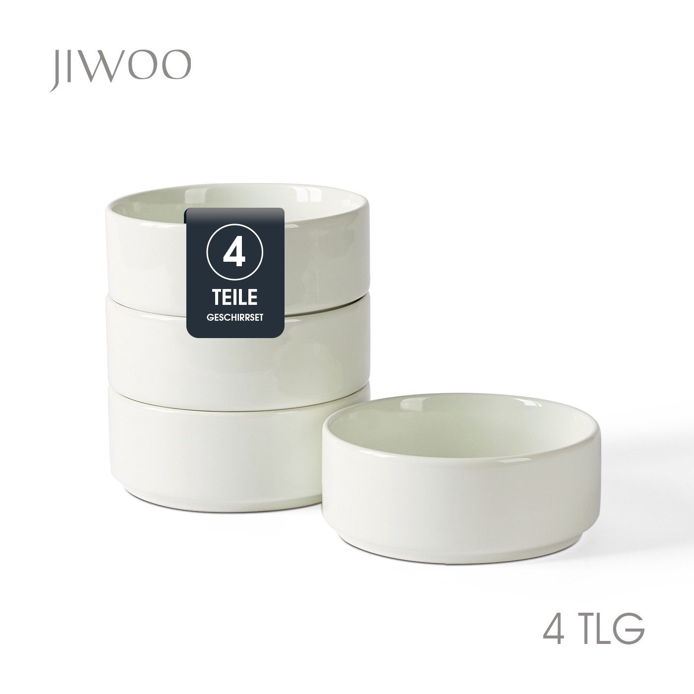 JIWOO Salatschüssel 4er Ø13.5cm, Müslischüssel Suppenschüssel Dessertschale Obstschale, Keramik, (Schüsselset, 4-tlg), Hochwertiges Schüsseln Weiß Mikrowellen- und spülmaschinenfest Ø13,5cm