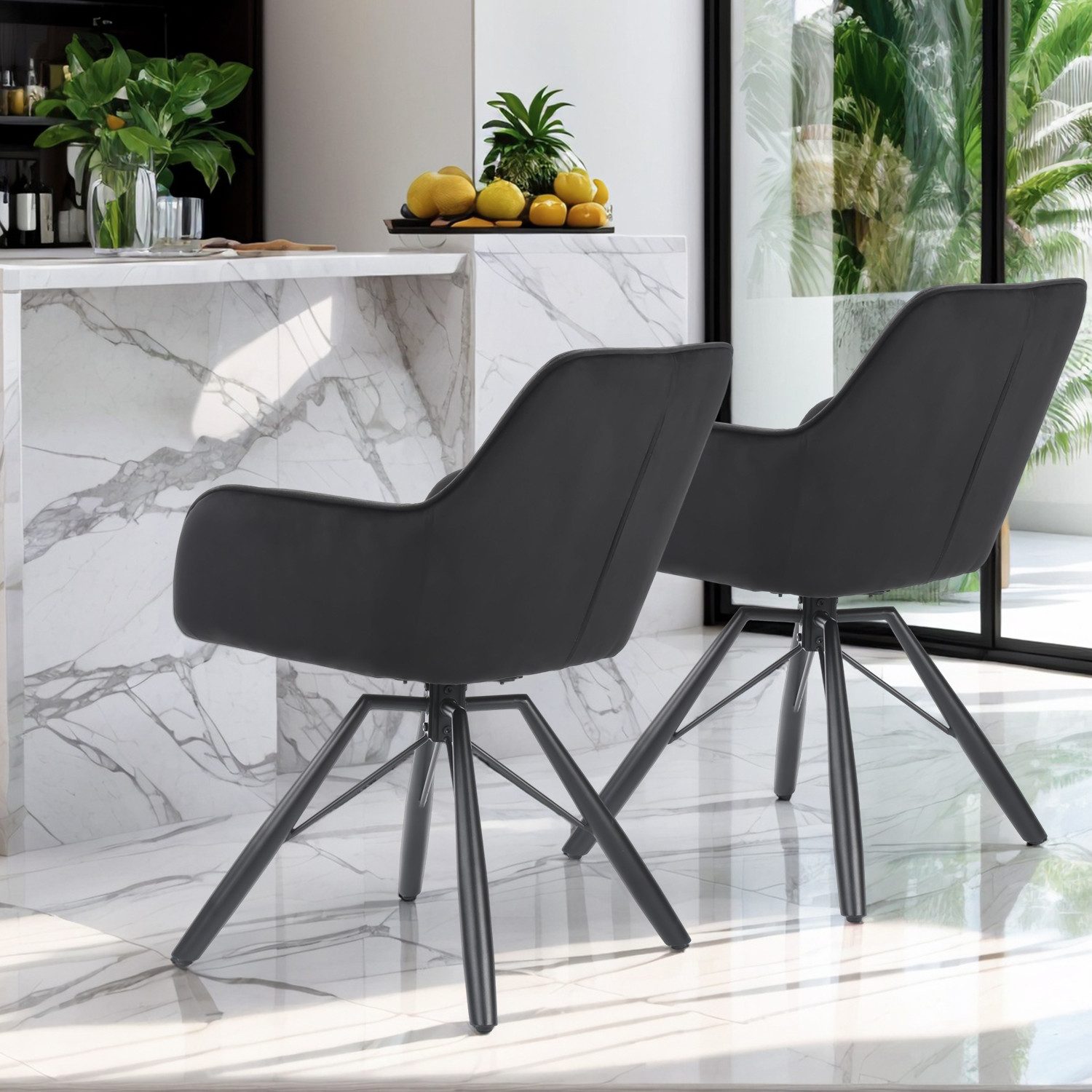 oyajia Polsterstuhl Esszimmerstuhl mit Armlehne Samt-Bezug Schwarz / Grau ( günstig online kaufen