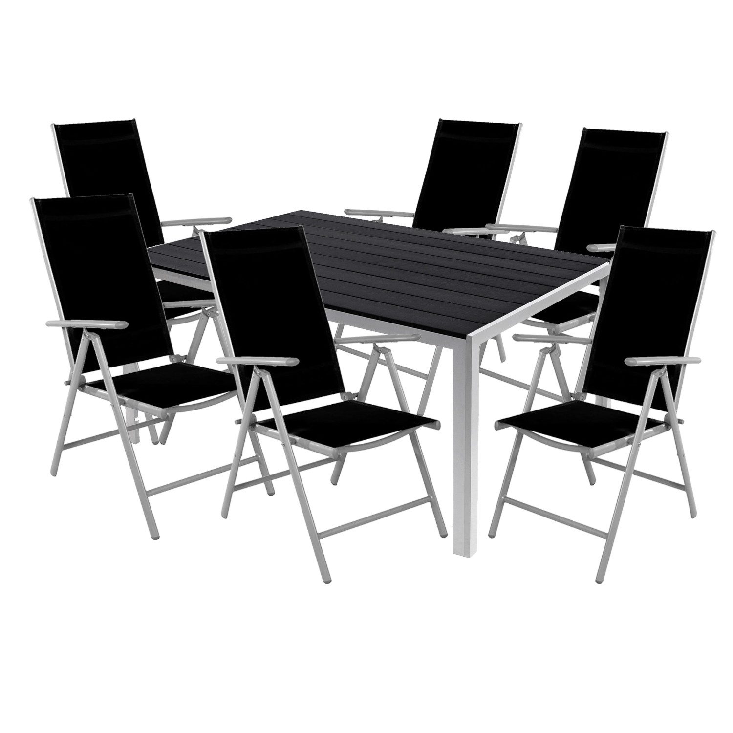 Mojawo Essgruppe 7tlg Gartenmöbel Set Gartengarnitur Outdoor Alu Non-Wood 180x90x74cm