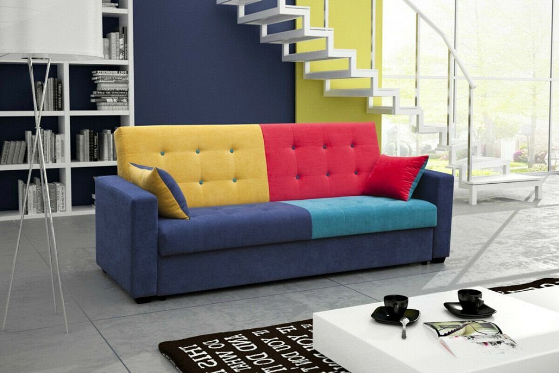3 Sofa Couch Sofa, Neu JVmoebel Schlafsofa Stoff Sitz Bettfunktion Textil Polster
