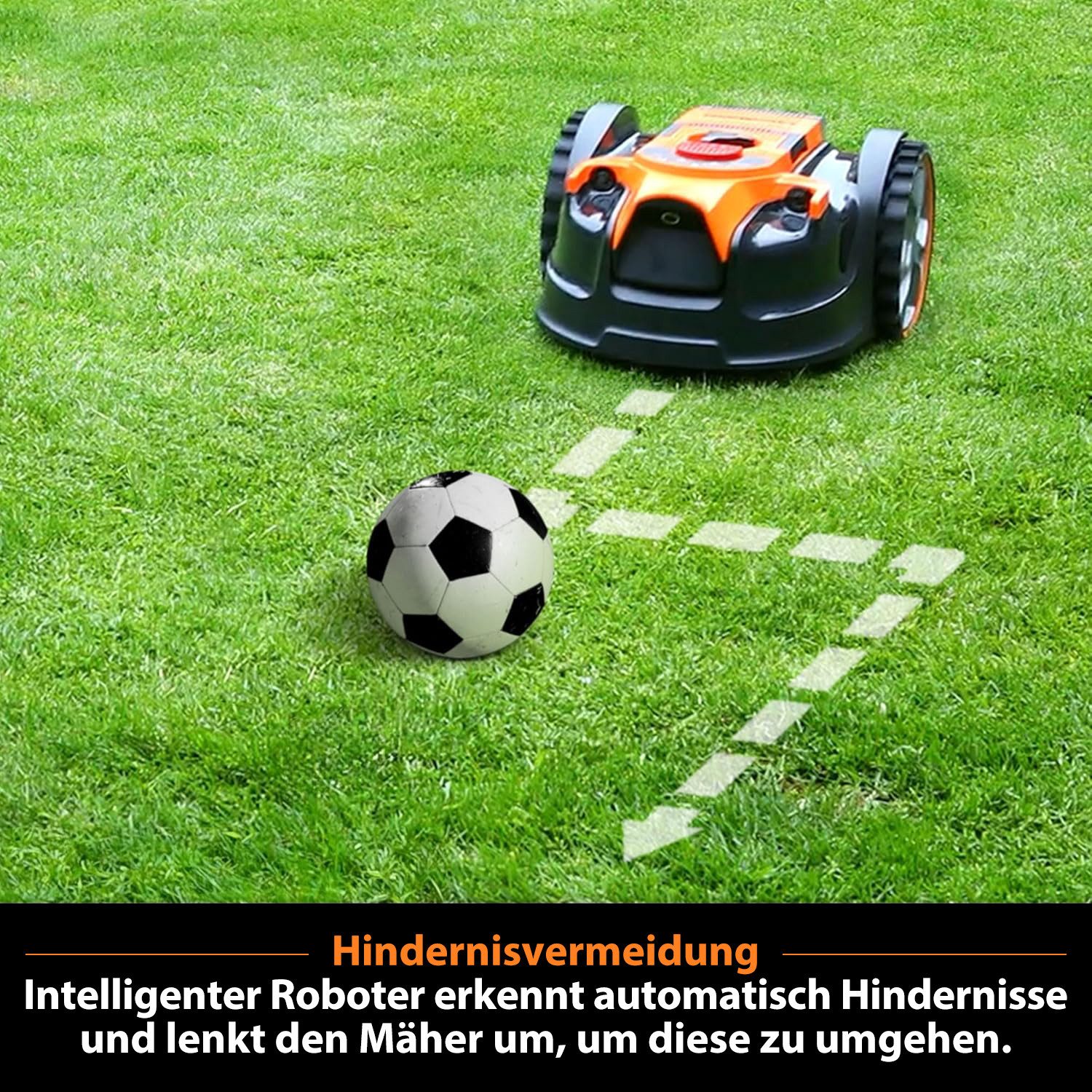 Lawnmaster OcuMow® robotic lawnmower with 24V MAX cordless operation, for lawns up to 300 m², 10-inch grass trimmer combo set, automatic obstacle avoidance