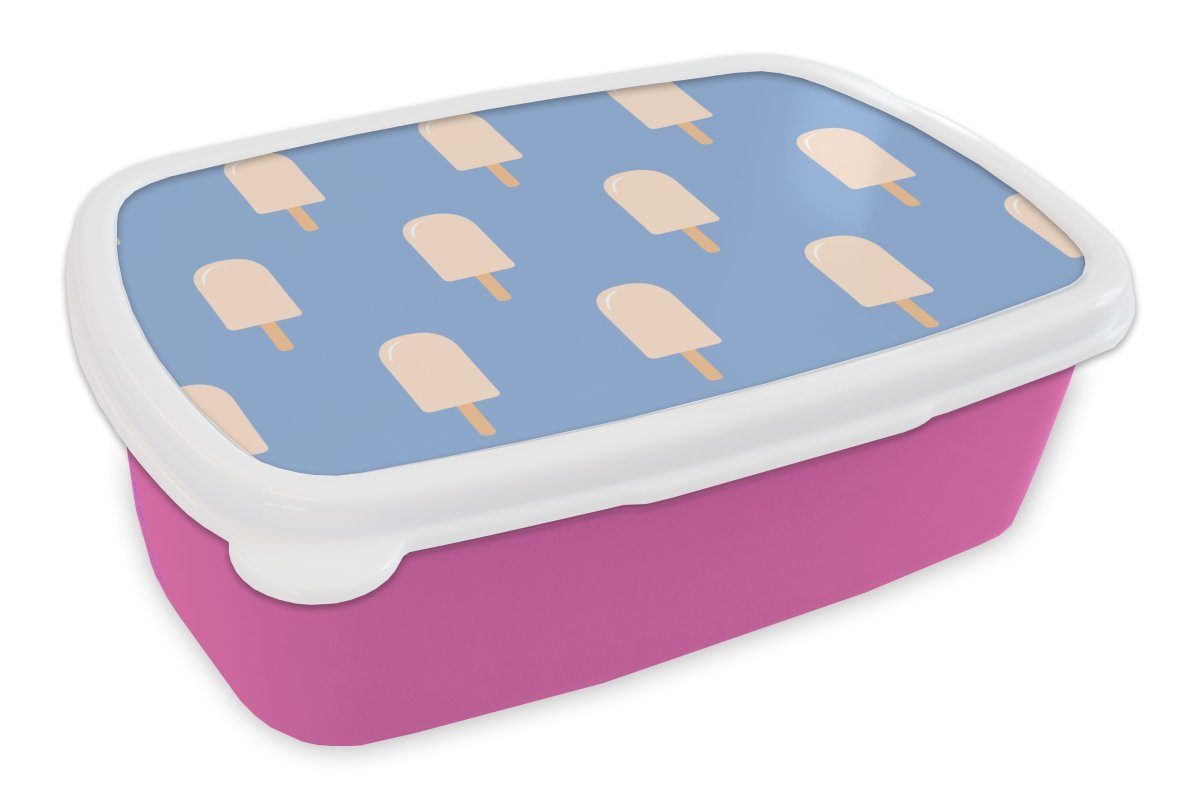 MuchoWow Lunchbox Eiscreme - Muster - Blau, Kunststoff, (2-tlg), Brotbox für Erwachsene, Brotdose Kinder, Snackbox, Mädchen, Kunststoff rosa