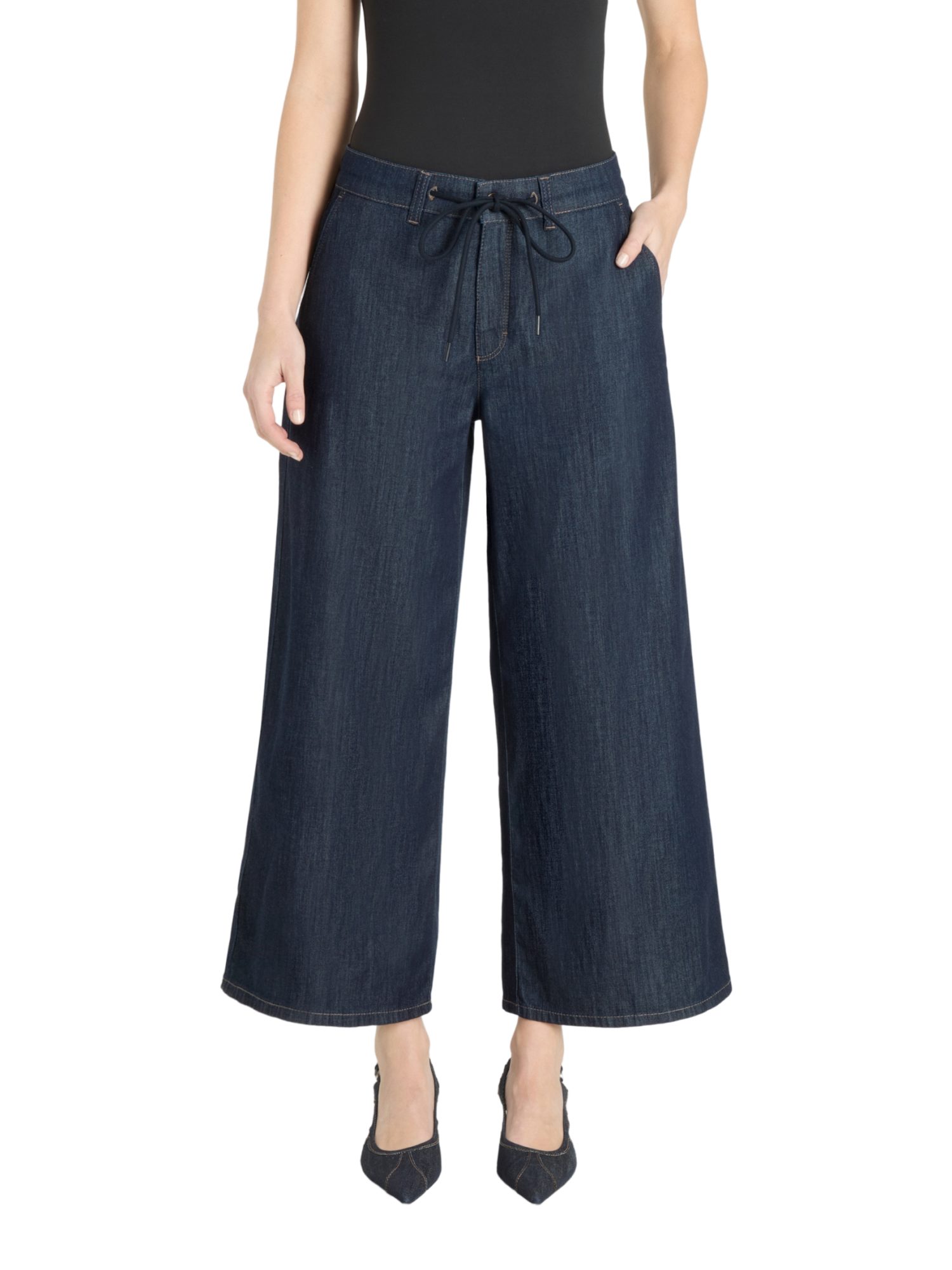 MAC Stretch-Hose blau, Casual, Baumwolle, Unifarben, Wide Leg, Mittel