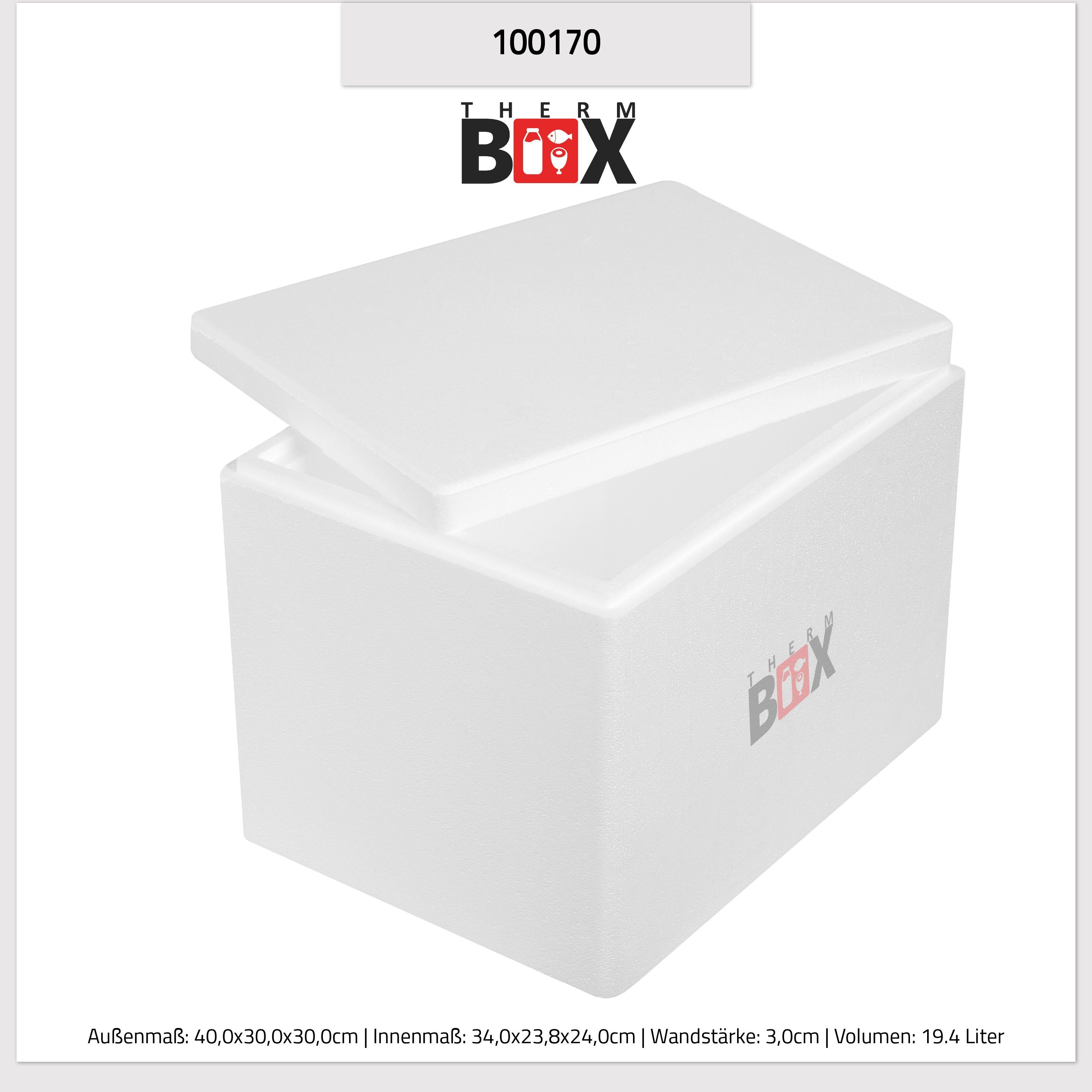 Karton), 0-tlg., 19,4L, im Kühlbox Styroporbox Isolierbox (1, 19W Box Wand: 3cm THERM-BOX Warmhaltebox 34x23x24cm Styropor-Verdichtet, Innen: Thermobox Deckel mit Wiederverwendbar Thermobehälter