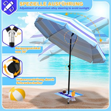 Randaco Sonnenschirm Strandschirm 210 cm mit Tasche Strandschirm Balkonschirm mit Erdspieß, Stahlrohr/Kunststoffster