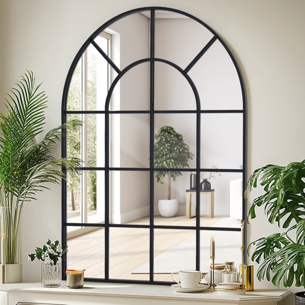 LUNAMIRROR Wandspiegel in Bogenform, mit Gitterdesign und Metallrahmen (1-St), hängend & anlehnbar