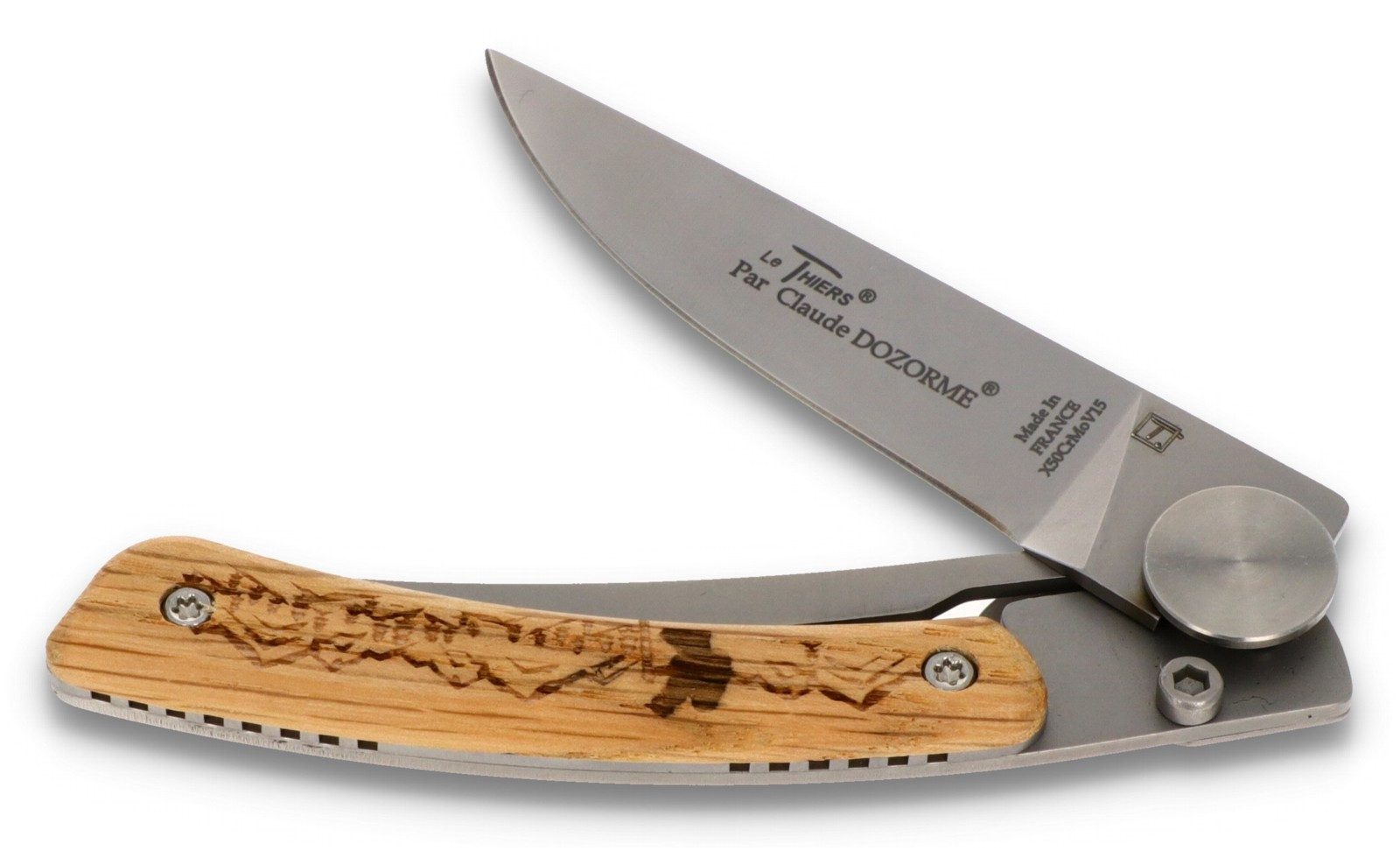 Claude Dozorme Taschenmesser 1.90.142.46RA, Thiers "Wanderer" - Griff 10cm Eiche - LinerLock - Clip - Stahl matt