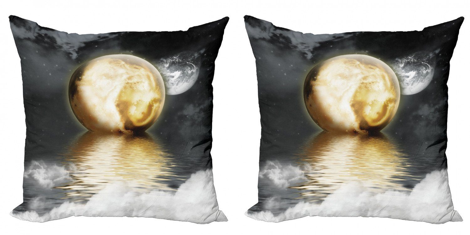 Stück), Mond Accent (2 Doppelseitiger Modern und Wolken Kissenbezüge Digitaldruck, Abakuhaus Graustufen-Welt