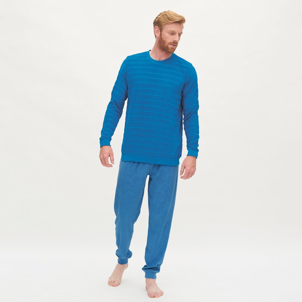 LIVING CRAFTS Schlafanzug BJÖRN Kuschelig warmer Frottee-Stoff Retro Blue