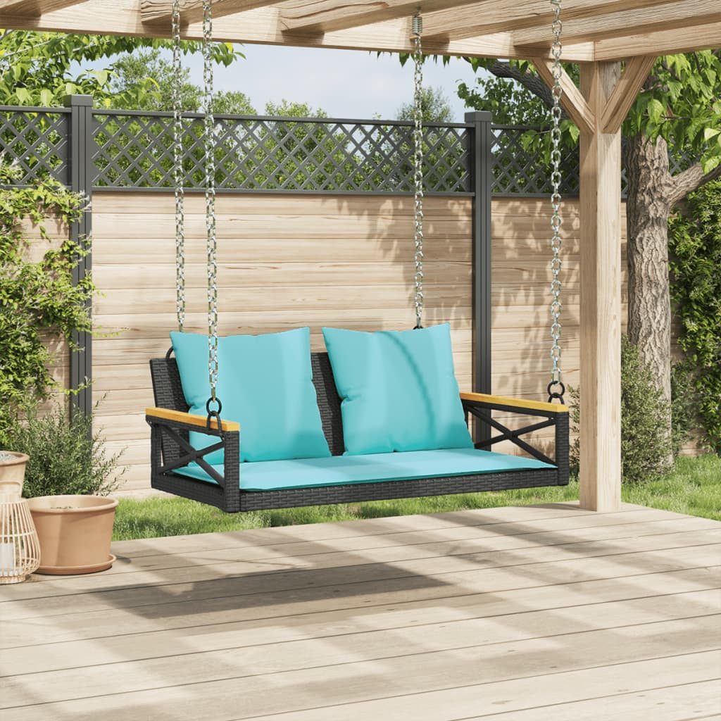 vidaXL Gartenbank Hängebank mit Kissen Schwarz 109x62x40 cm Poly Rattan (1-St)