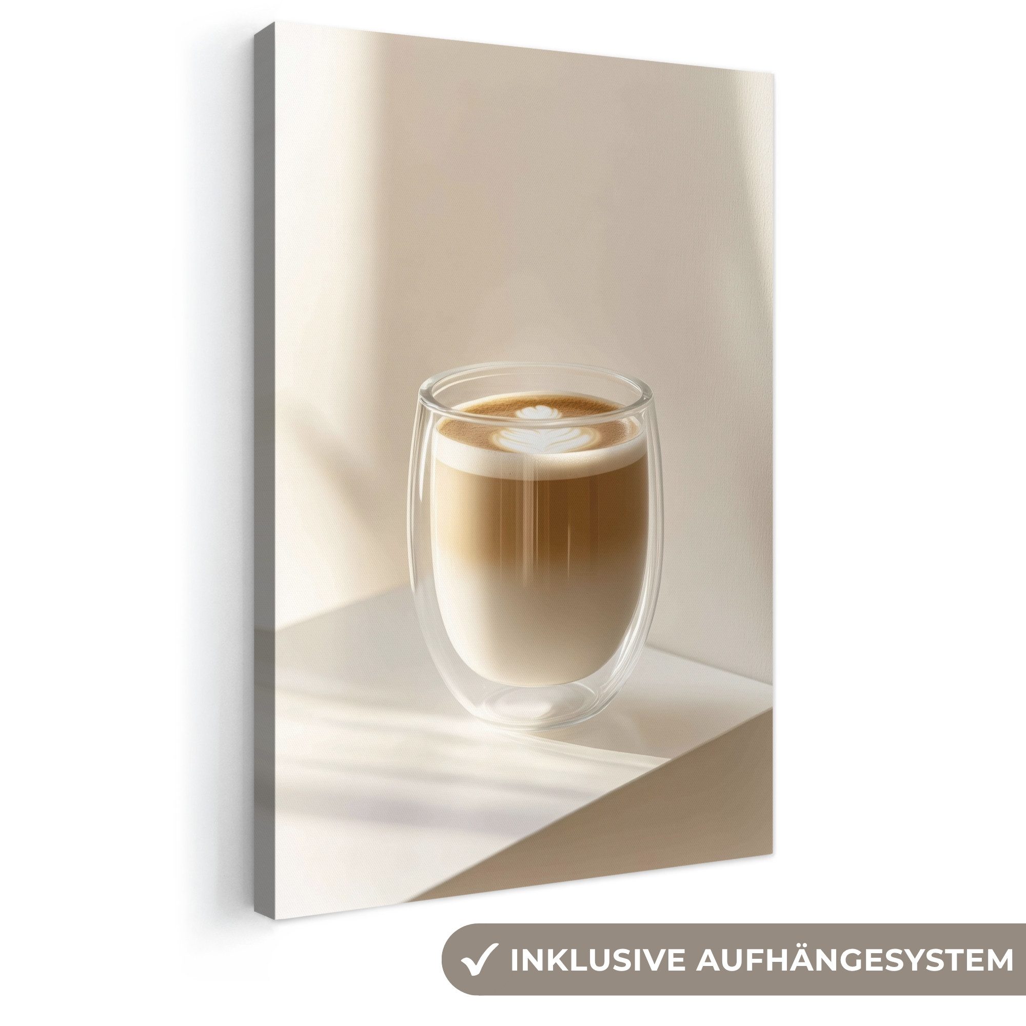 OneMillionCanvasses® Leinwandbild Becher - Latte - Minimalistisch - Schatten, Fotodruck (1 St), Wandbilder für Esszimmer, Wanddeko Bilder Küche, 20x30 cm