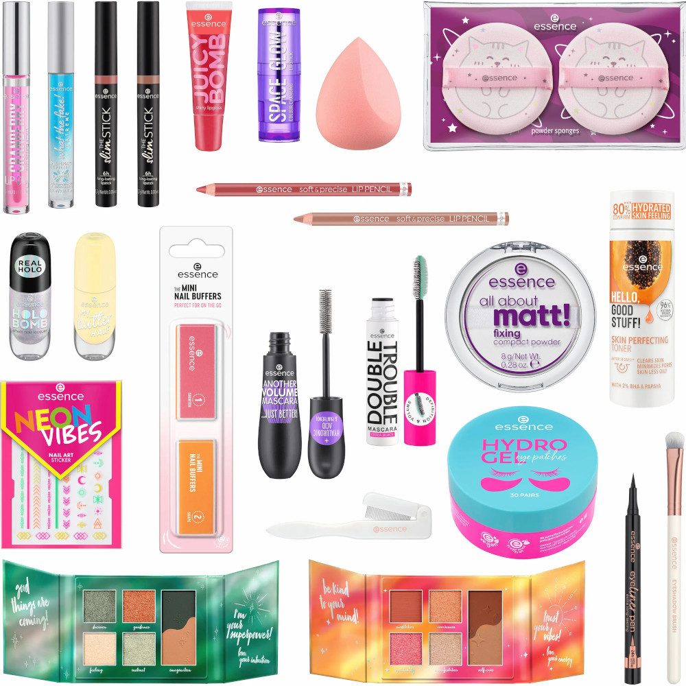 Essence Adventskalender essence DIY Adventskalender 25 Treasure Box – 24 Beauty-Produkte (24-tlg), DIY-Beauty-Adventskalender mit 24 Überraschungen
