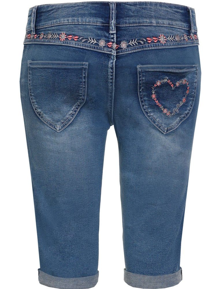 Piz Palü Trachtenlederhose Piz Palü Damen Capri Jeans 'Hafenlohr' mit Blümche