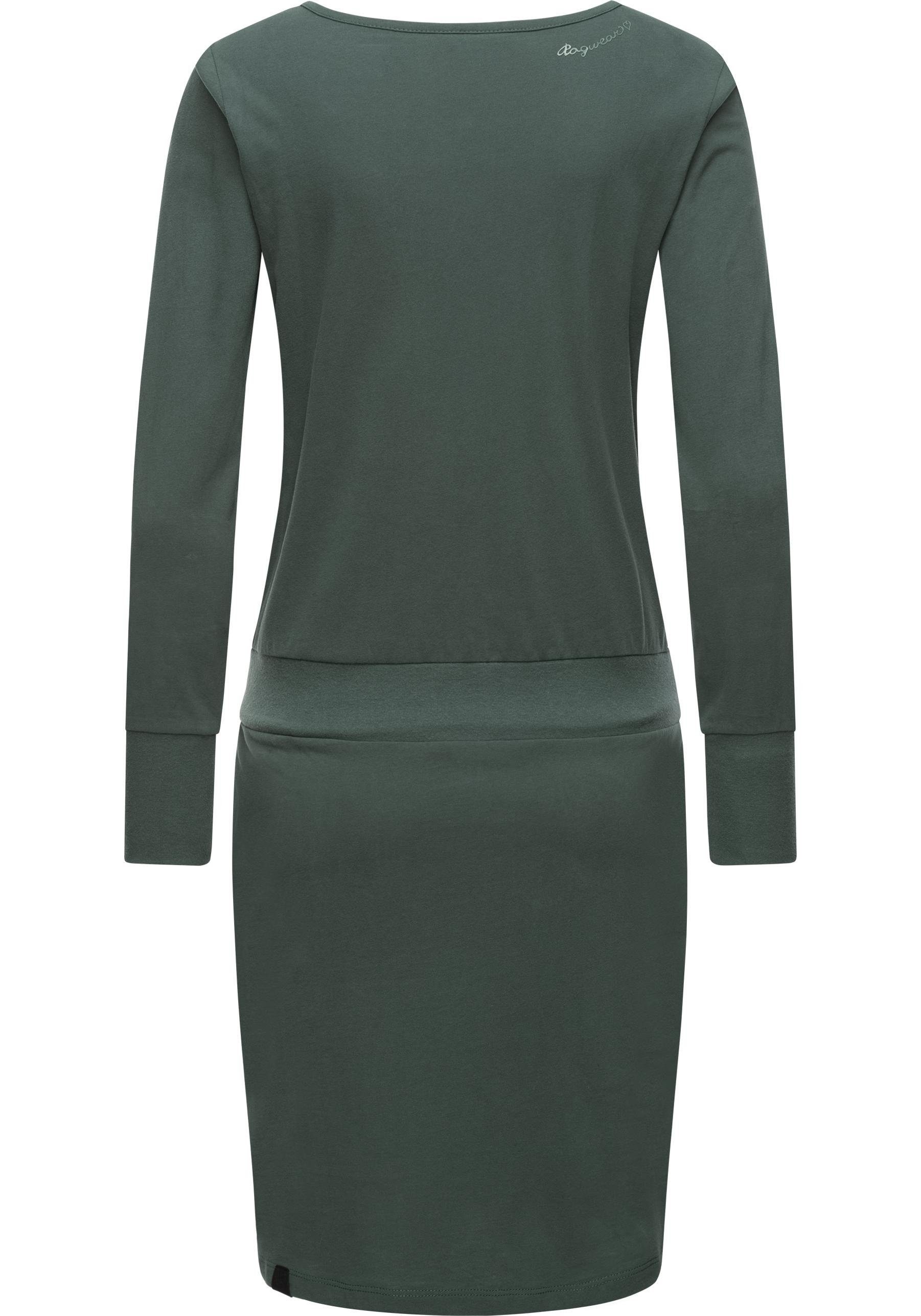 Damen Jerseykleid Ragwear Penellope Langärmliges Taillenzugband mit dunkelgrün Baumwoll-Kleid