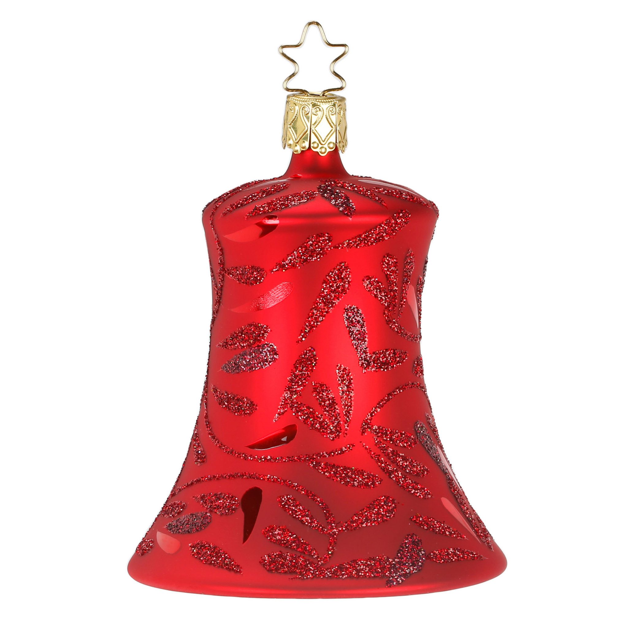 INGE-GLAS® Christbaumschmuck, Christbaumschmuck Glas Glocke 8,5cm mit Glitzer Rot matt