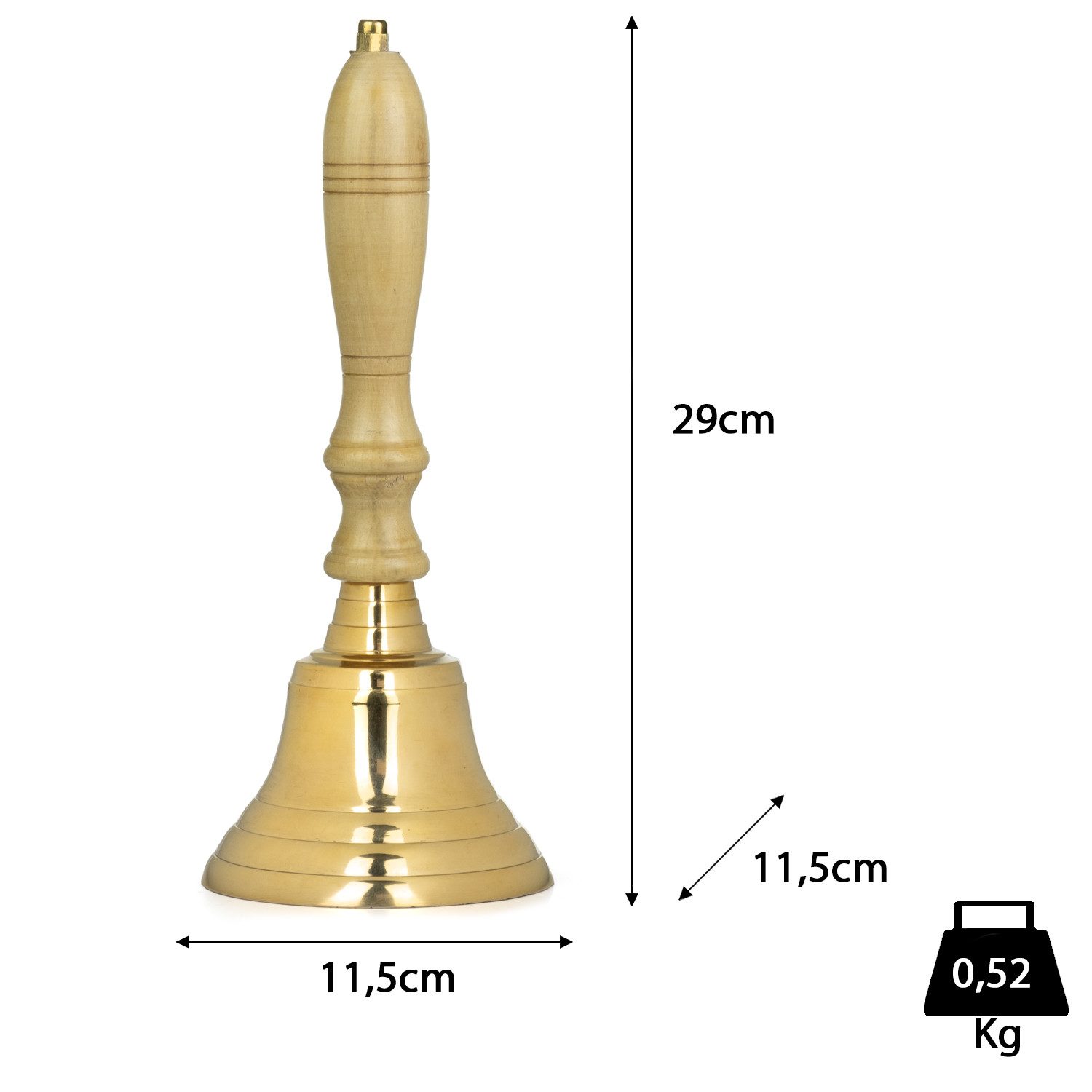Moritz Glocke Tischglocke Messing mit Holzgriff 29 cm Retro Design, Bronzefiguren Bronze Skulptur Figur Kunstwerk Dekoration Statue