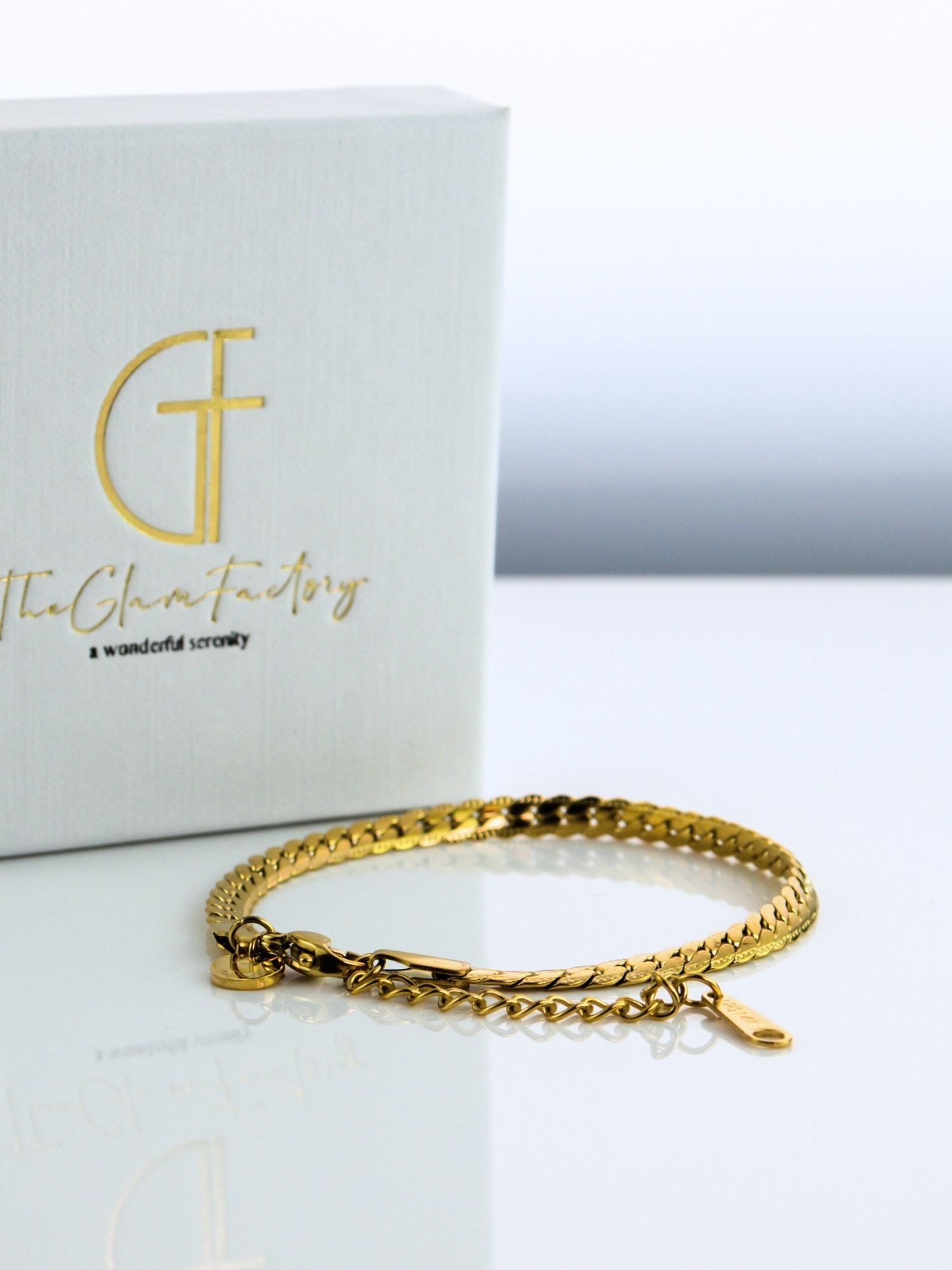 BS Schmuckdesign Panzerarmband Armband Damen 14K vergoldet flaches Panzerarmband mit Verlängerung (inkl. Geschenkbox, 14K vergoldet), hypoallergen, nickelfrei & wasserfest