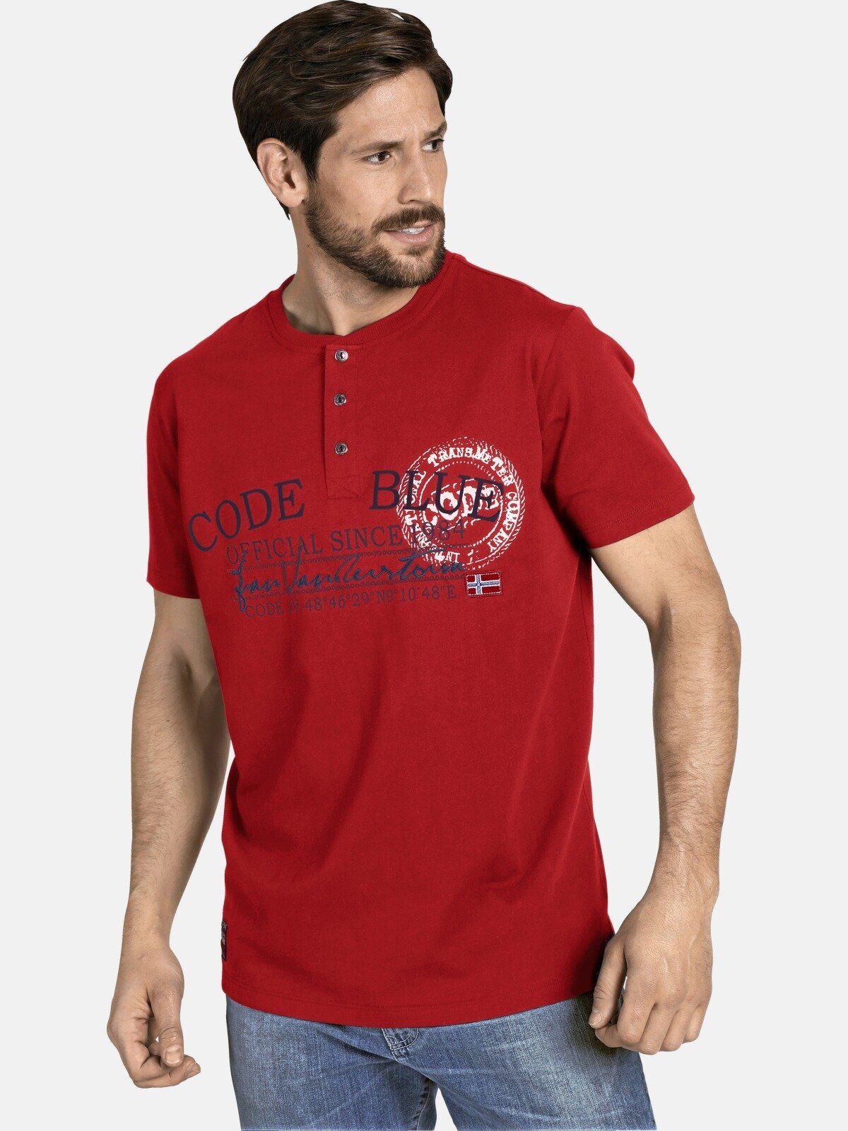 Jan Vanderstorm T-Shirt KRISTER Baumwollshirt, Serafinokragen rot