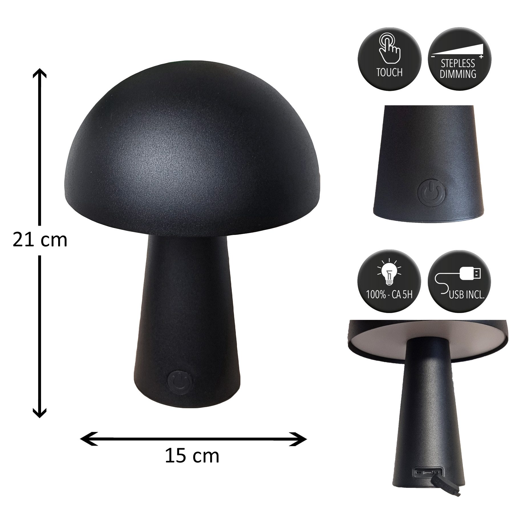 Coen Bakker Deco BV LED Außen-Tischleuchte Touch Tischlampe Pilzform Dimmbar Akku In-/Outdoor IP44, Touch-Funktion, LED fest verbaut – Bild 3 von 5