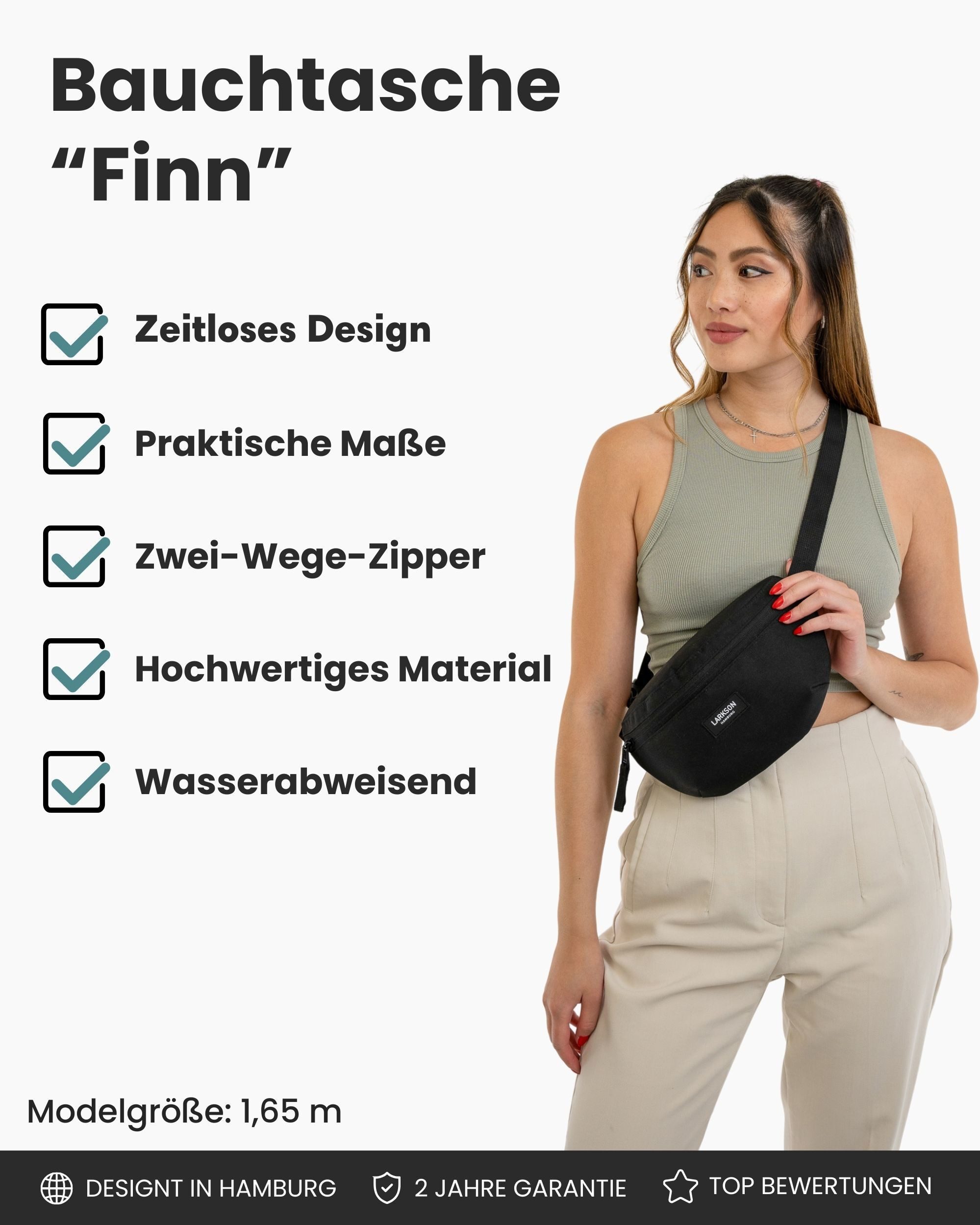LARKSON Gürteltasche Finn Bauchtasche Damen Herren (1-tlg), Hip Bag mit großem Fach, Wasserabweisend