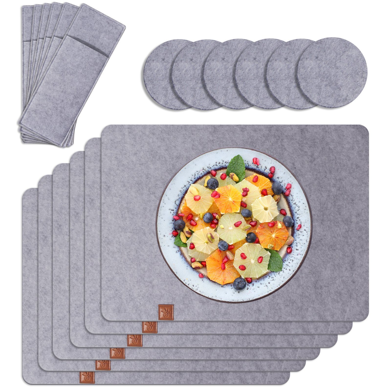 Zedelmaier Platzset Platzsets 6er Set(18stk)aus Filz,Untersetzer, Gläser, Bestecktasche, (CD-SET), Premium Tischsets abwischbar und waschbar