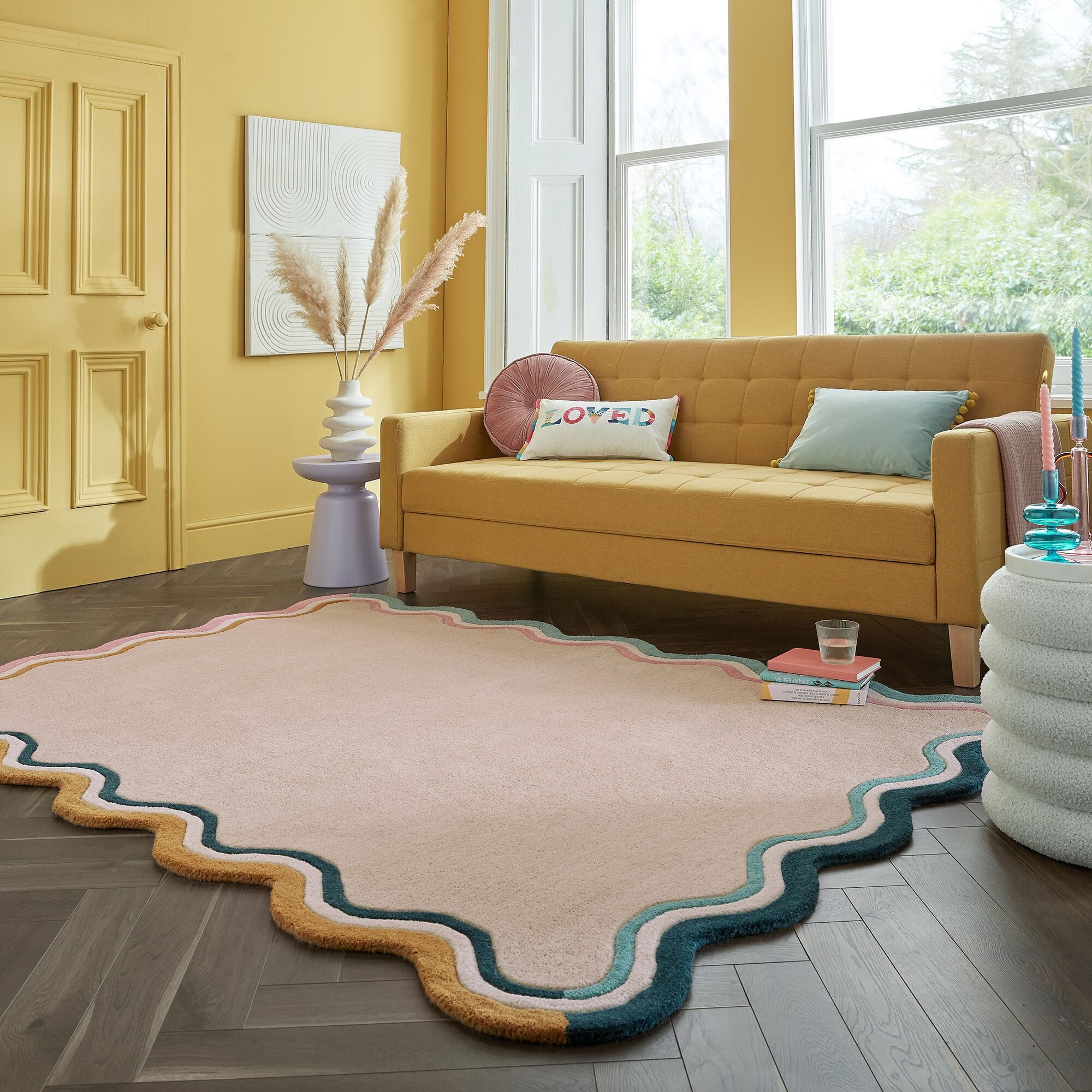 FLAIR RUGS Wollteppich LEO SCALLOP BORDER, rechteckig, Höhe: 8 mm, Wolle Border Teppich, mit Muschelsaumkante