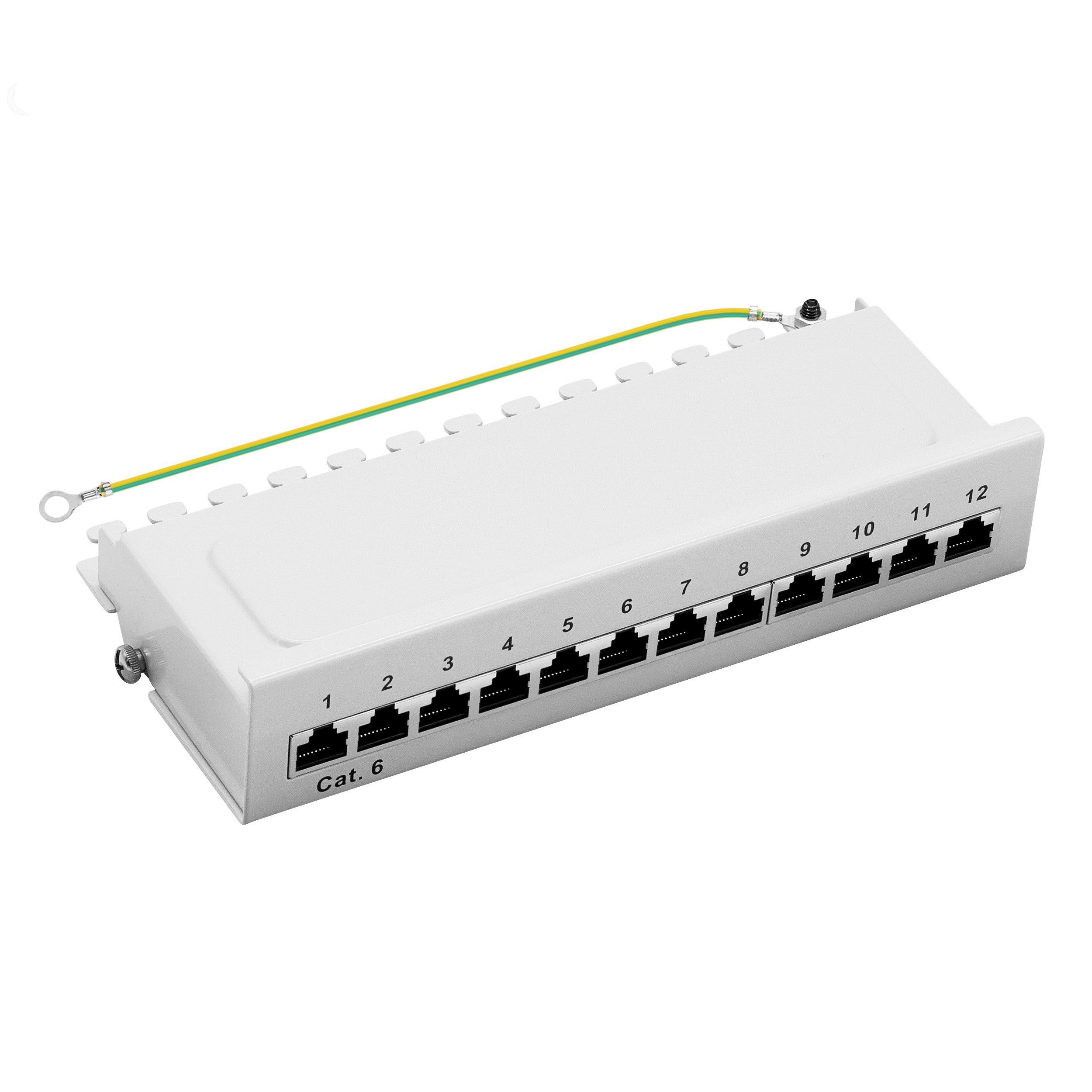 ProfiPatch Patchpanel Verteilerfeld Cat. 6 Desktop Wandmontage Netzwerk-Patch-Panel (12 Ports, 1 HE)