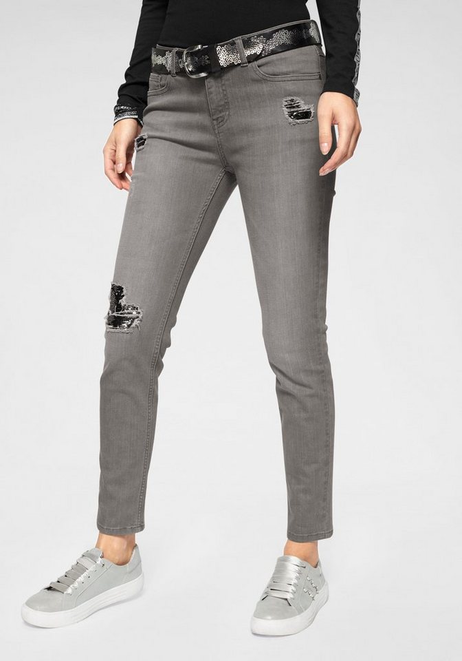 Monari Destroyed-Jeans mit Paillettendetails Monari Destroyed-Jeans mit Paillettendetails