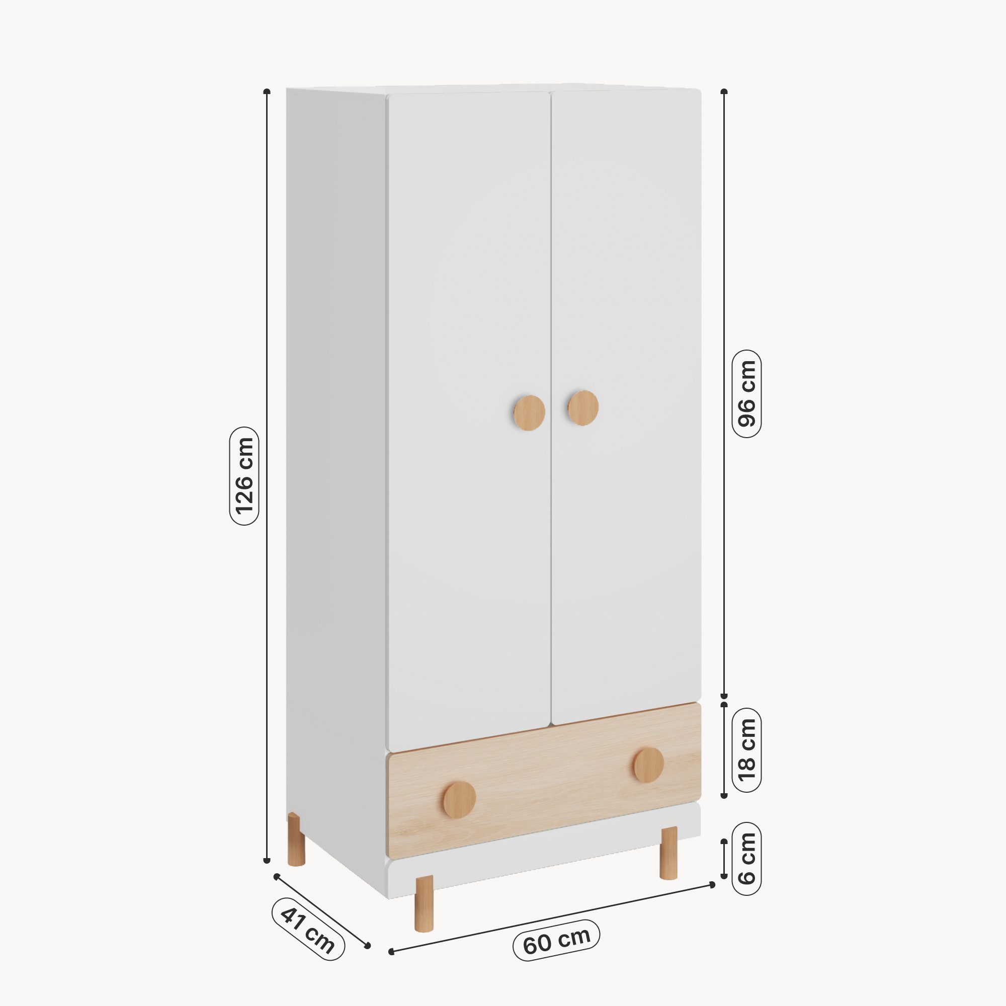 en.casa Kinderkleiderschrank »Vaarentaa« mit Schublade 126x60x41 cm Weiß/Eiche – Bild 3 von 5