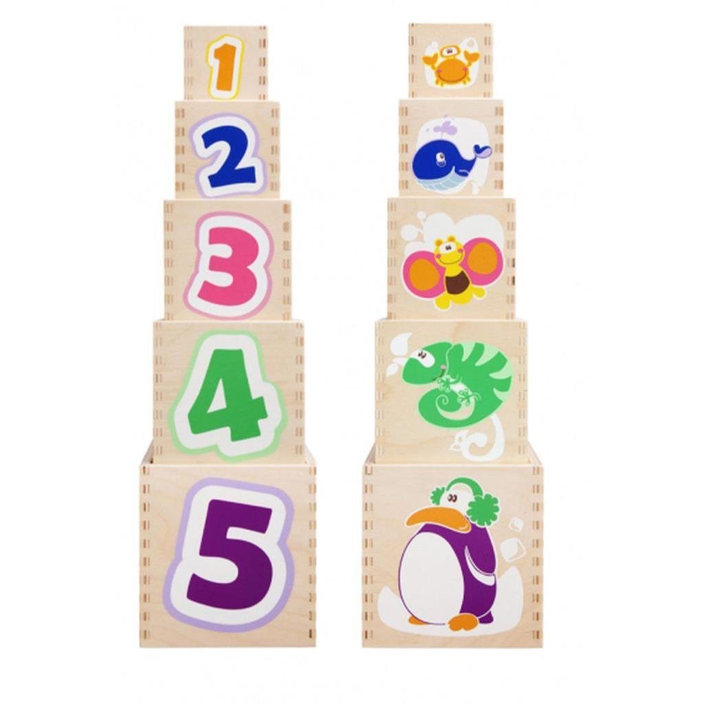 Chicco Lernspielzeug chicco Stapelspiel aus Holz Motorik Zahlen Farben Tiere ab 18m+, Zahlen, Farben, Tiere entdecken