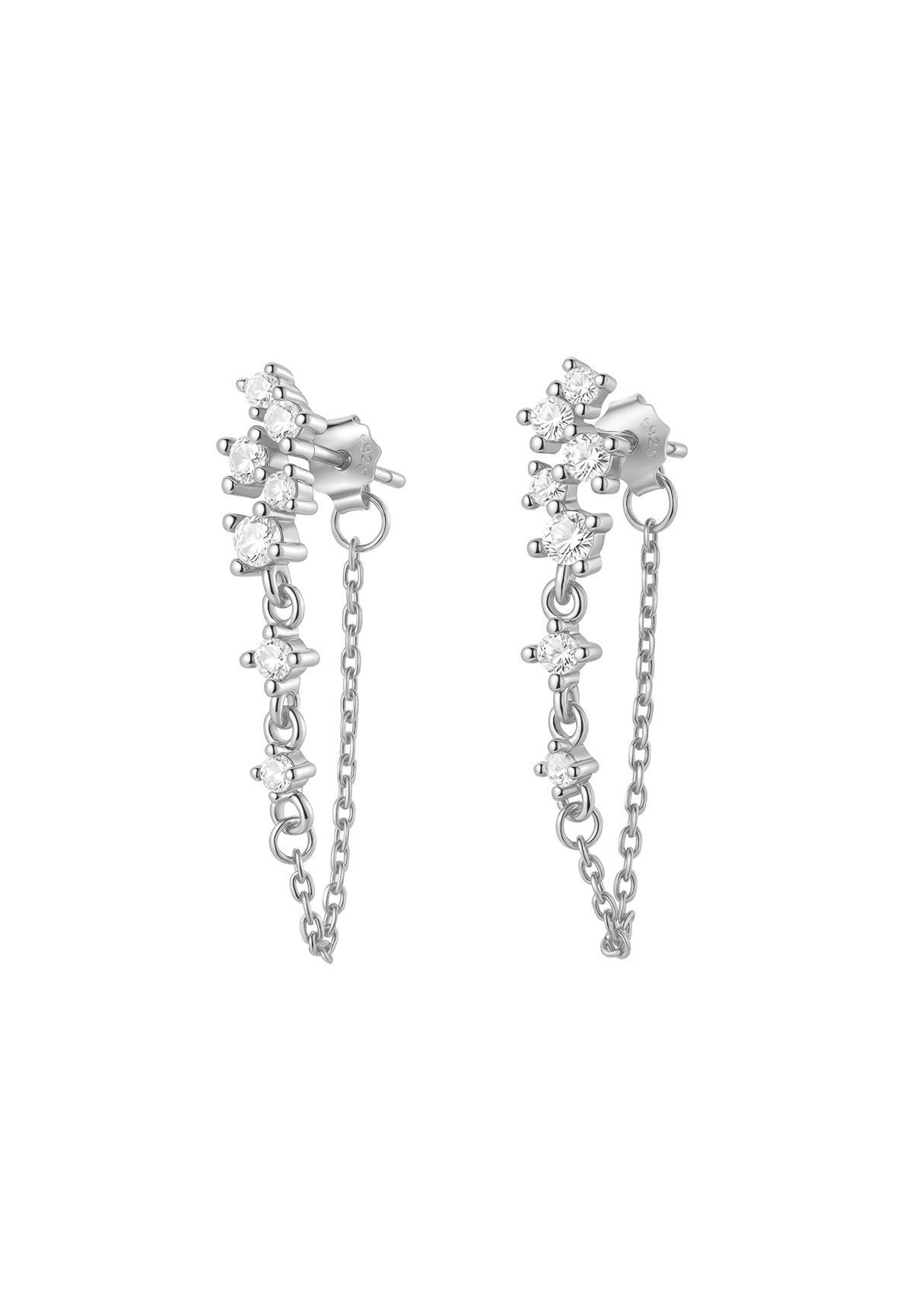 Hey Happiness Paar Ohrhänger Damen Ohrringe mit Zirkonia und Kette, Edle Kettenohrringe aus 925 Silber, vergoldet / rosévergoldet