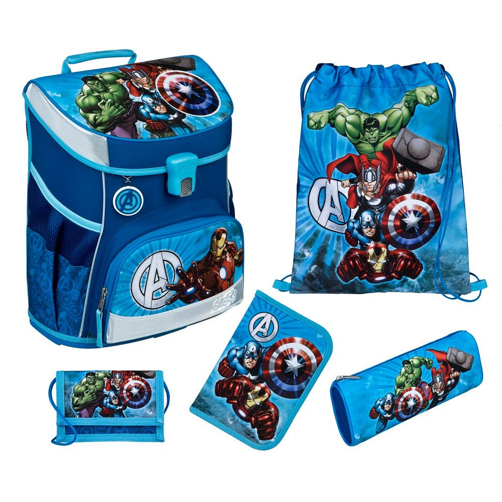 Scooli Schulranzen Avengers Campus Fit Schultasche 1. Klasse (Set, 5-tlg., inkl. Federmäppchen), Marvel AVENGERS Iron Man Hulk Thor Captain America