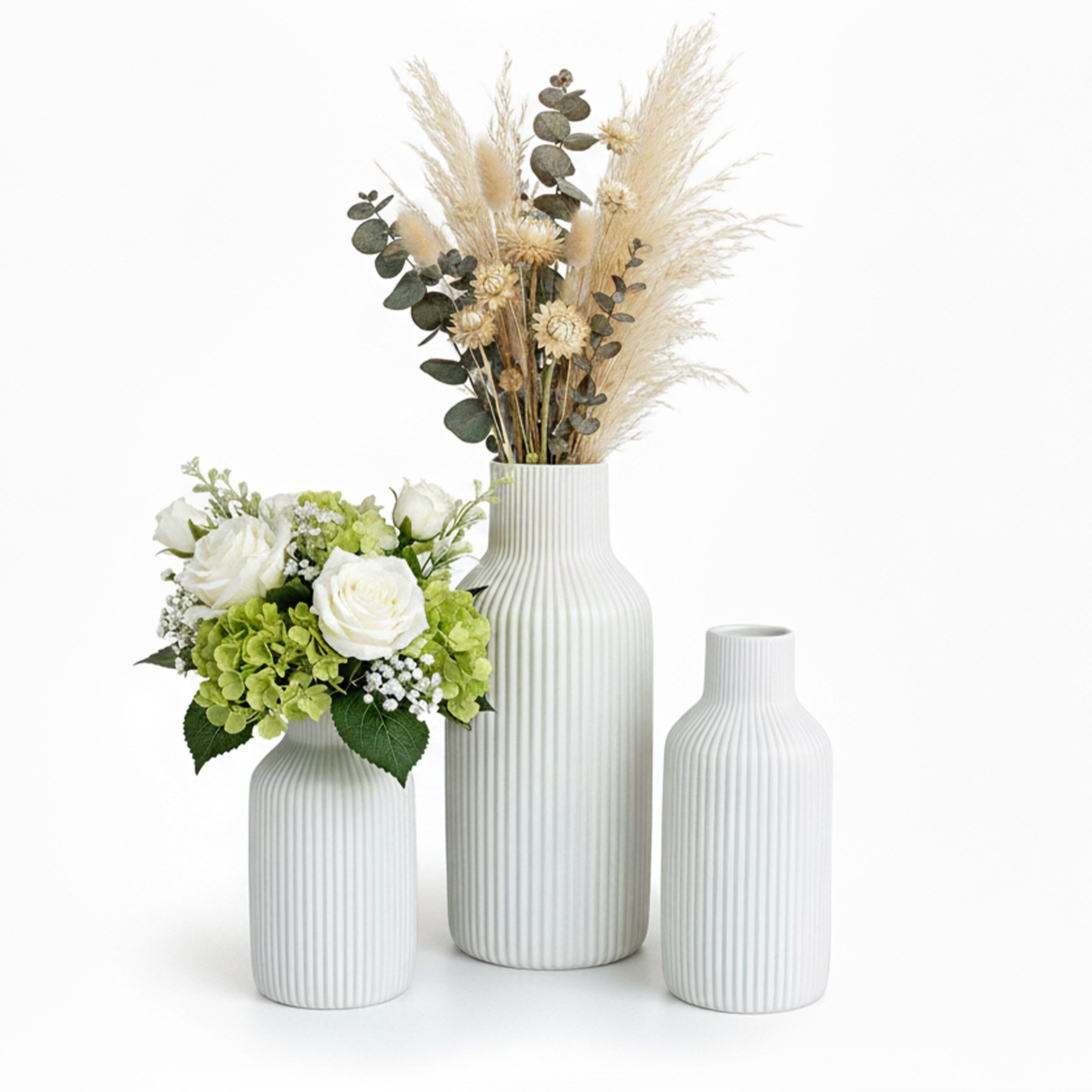 relaxdays Tischvase Vasen 3er Set aus Keramik (3 St), weiß