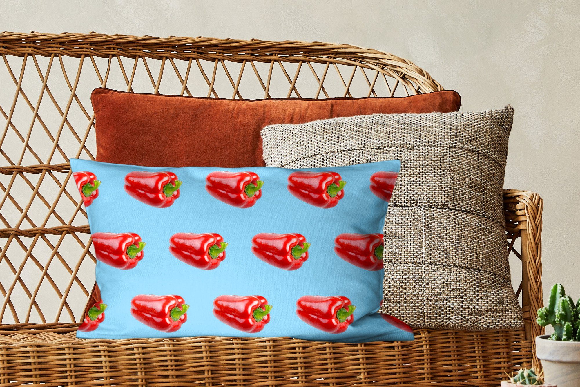 Gemüse Dekokissen Schlafzimmer Dekokissen mit Muster Wohzimmer - Paprika Füllung, - Zierkissen, MuchoWow Blau, Dekoration, -