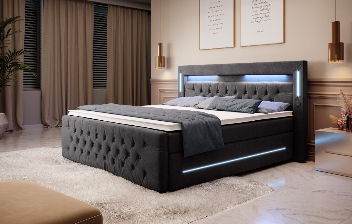 Luxusbetten24 Boxspringbett Moonlight, mit LED-Beleuchtung, USB-Anschluss günstig online kaufen