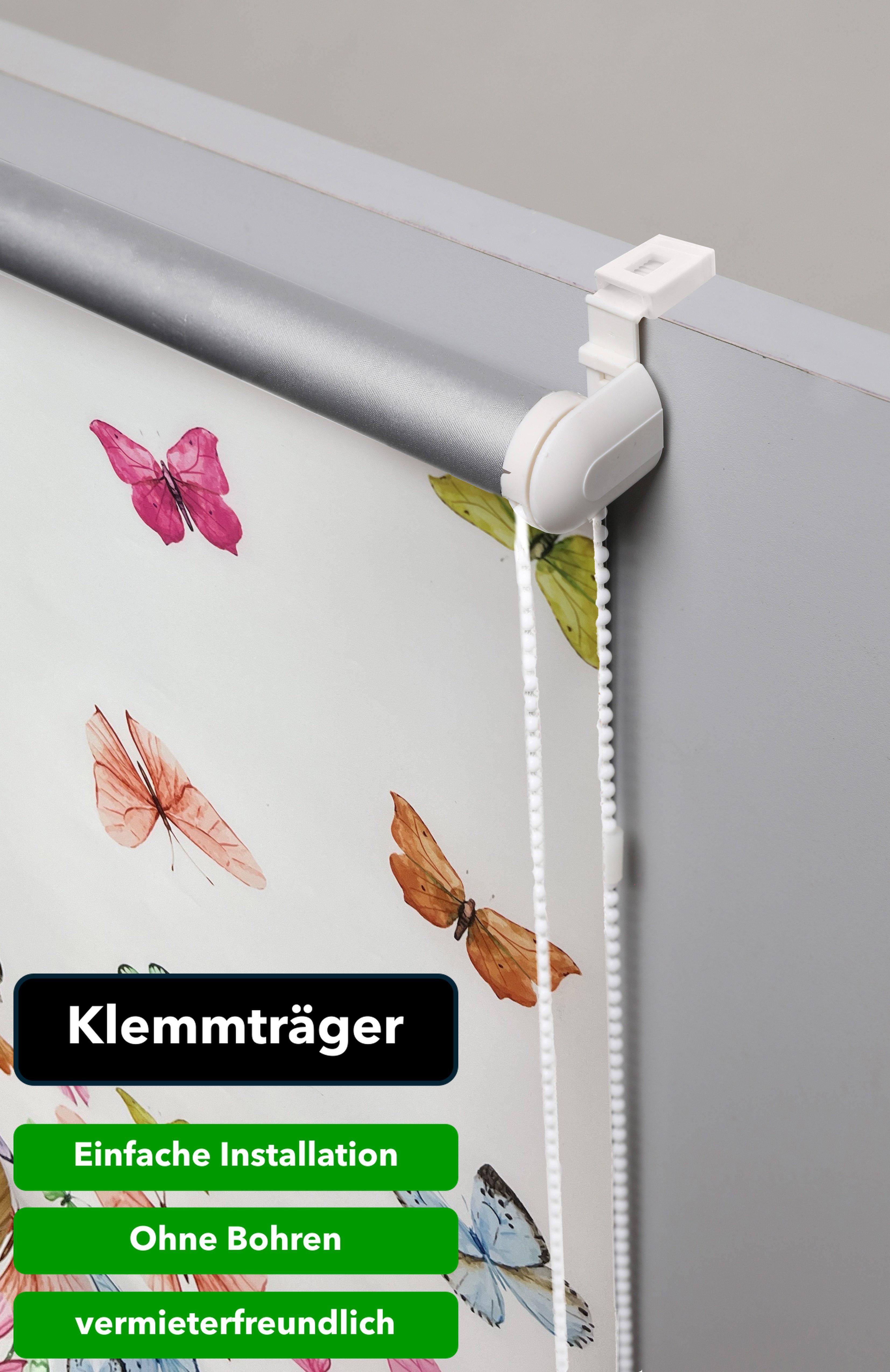 Seitenzugrollo Butterfly, Home affaire, verdunkelnd, ohne Bohren, freihängend, Klemmfix, Hitzeschutz, Schmetterlinge, bunt, bedruckt, Klemmträger