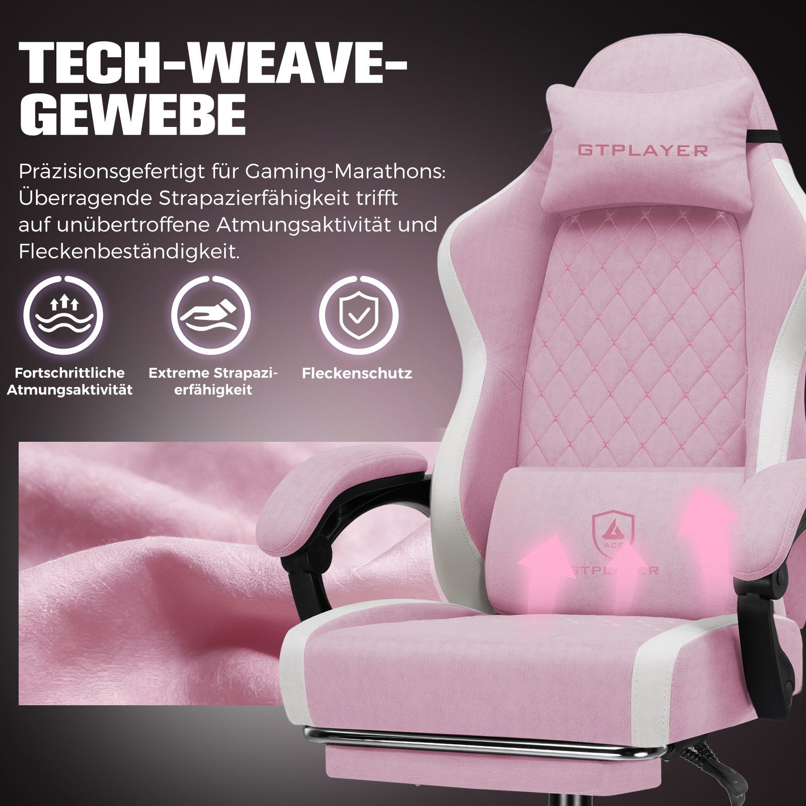GTPLAYER Gaming-Stuhl Ergonomischer Gaming Sessel Schreibtischstuhl aus Stoff/Kunstleder (Packung), Federsitzkissen mit Fußstütze – Bild 3 von 5