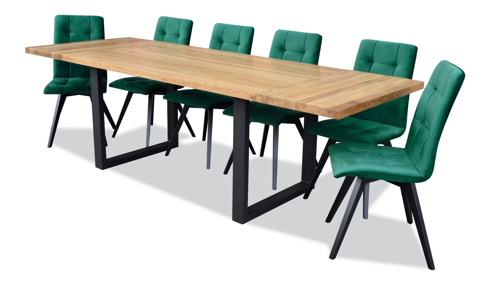 JVmoebel Essgruppe, (7-tlg), Design Ess Zimmer Stuhl Set Metall Tische Sessel 6x Stühle
