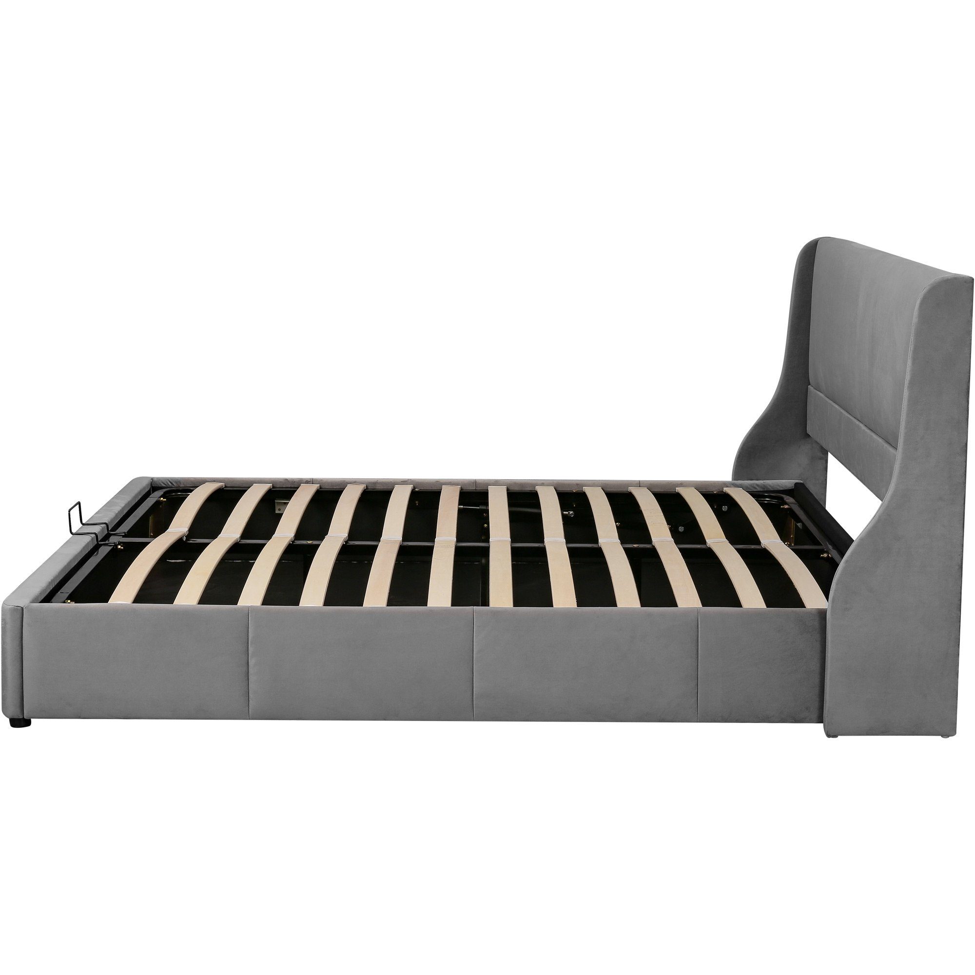 Boxspringbett (Polsterbett mit Lattenrost und Bettkasten), Doppelbett hydraulisches Funktionsbett, 180x 200 cm Bett, Samt