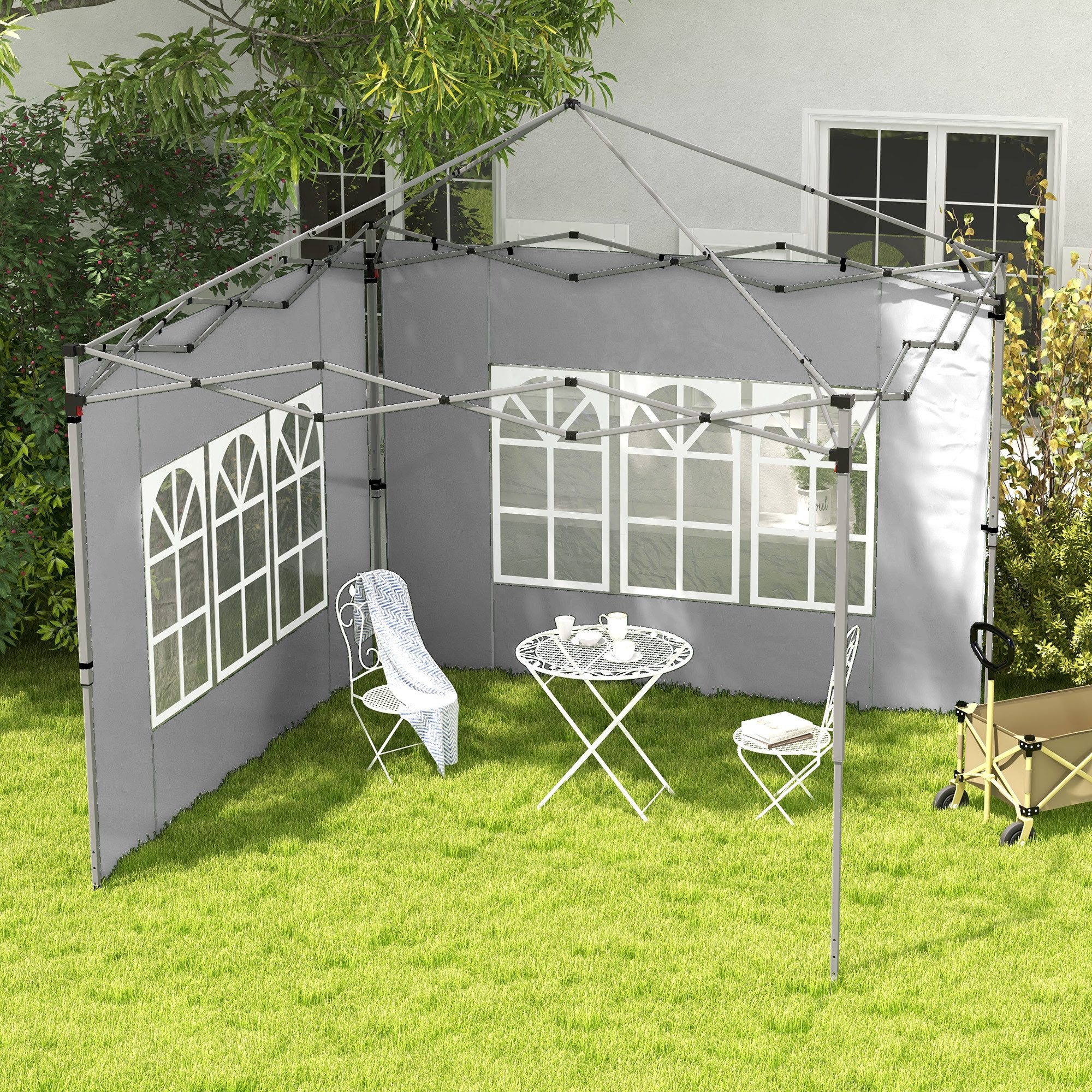 Outsunny Pavillonseitenteil mit Fenster, 295x195 cm, für Faltpavillon in 300x300 cm oder 300x400 cm) Seitenwand, [2-St. Seitenteile für Pavillon, für Partyzelt, Hellgrau