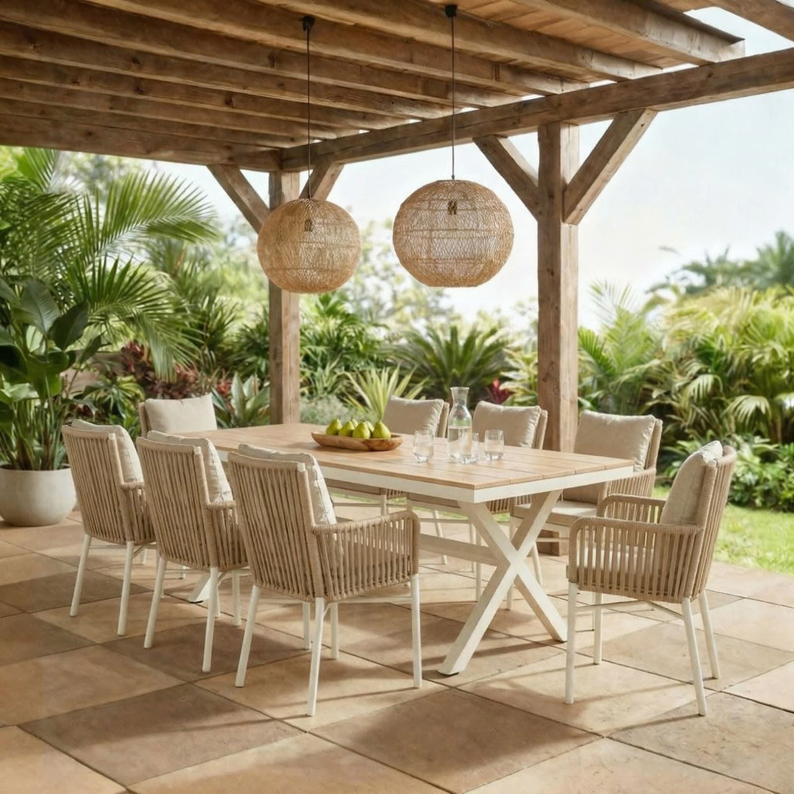 IDIMEX Garten-Essgruppe AFUERA, Gartenmöbelset für 8 Personen, wetterfester Materialmix Weiß/Beige