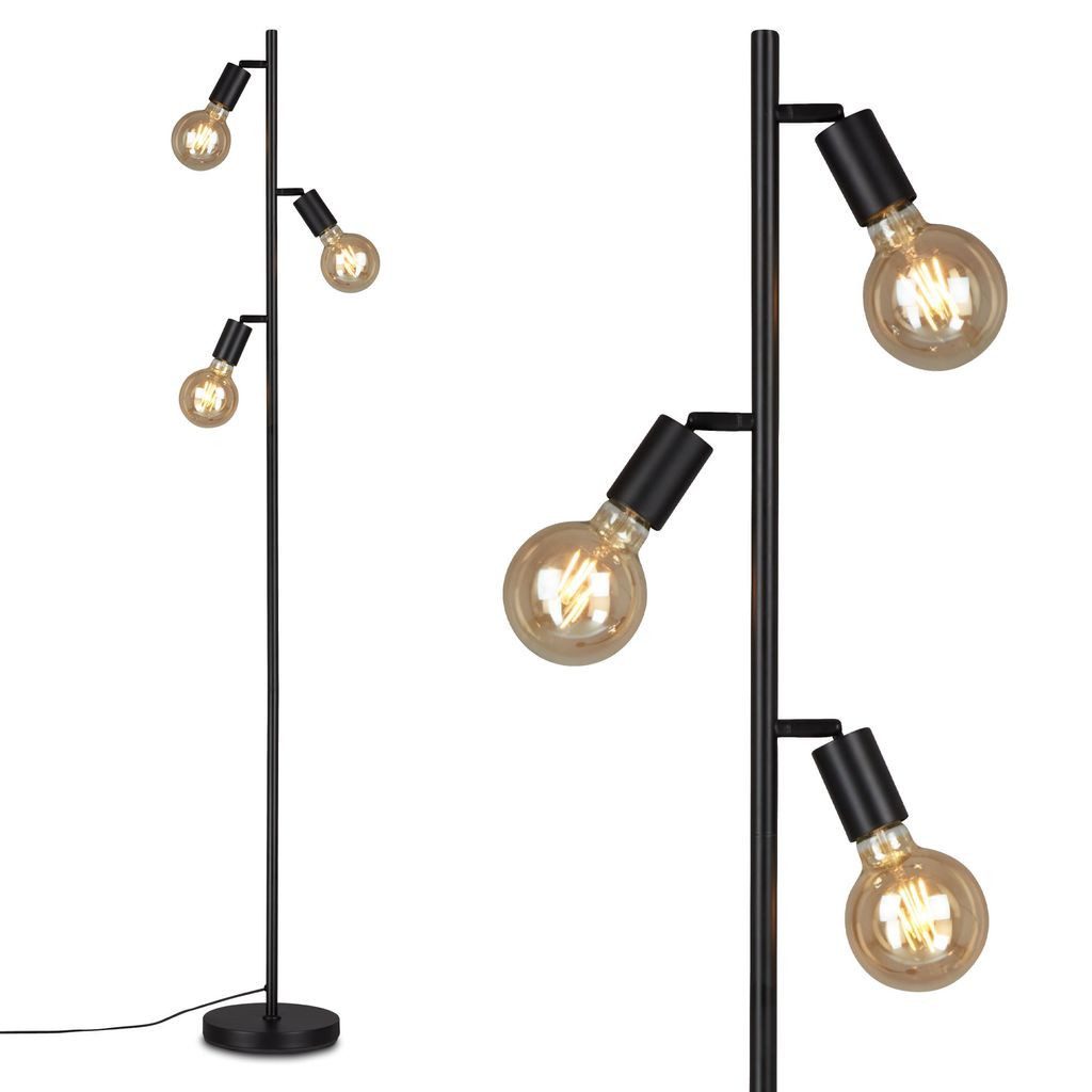 Briloner Leuchten Stehlampe 1387-035, ohne Leuchtmittel, 2700K - Extra-Warmweiß, metall/schwarz, inkl. Kabelschalter, exkl. 3x E27 max. 10 W